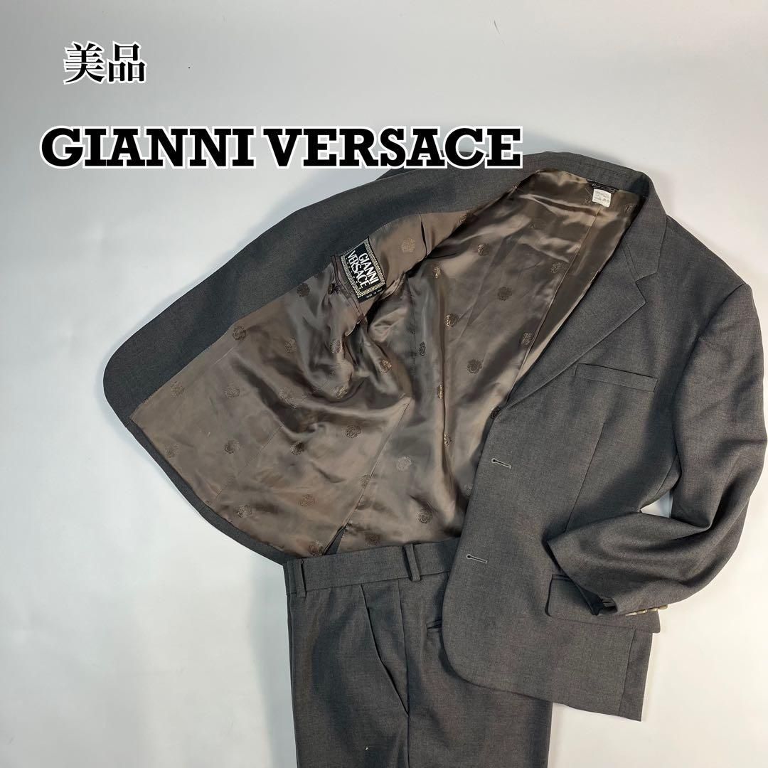 ヴェルサーチ　メデューサ総柄　スーツセットアップ　イタリア製 美品 VERSACE イタリア製 メデューサ柄 セットアップ 総裏 2B グレー