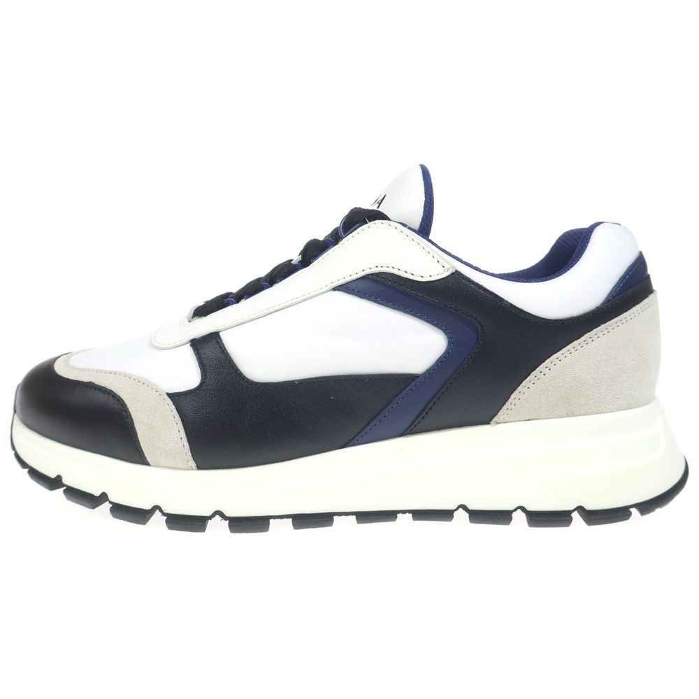 PRADA (プラダ) ローカットスニーカー ホワイト×ネイビー レザー 靴 