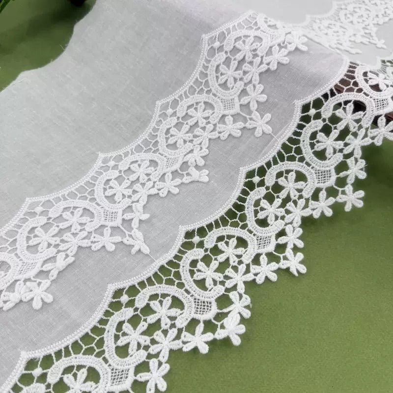 幅24cm 長さ180cm 刺繍入り コットン レース生地 ホワイト 白 ブラック