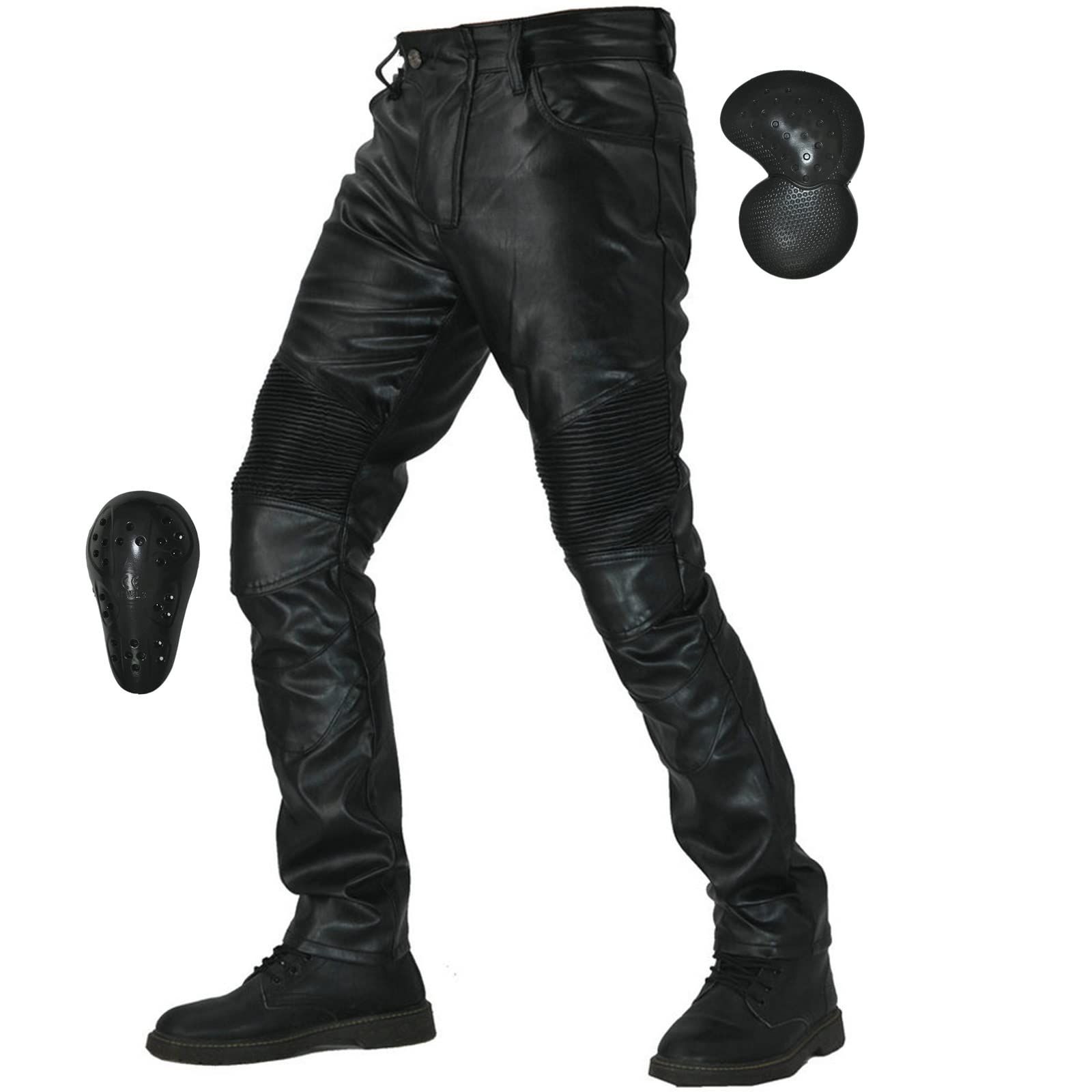 新品 [RENHE] バイク レザーパンツ メンズ ライディングパンツ プロテクター ライダースパンツ 革パンツ バイク ストレート フェイクレザー PU革 防風防水 ブラック Lサイズ