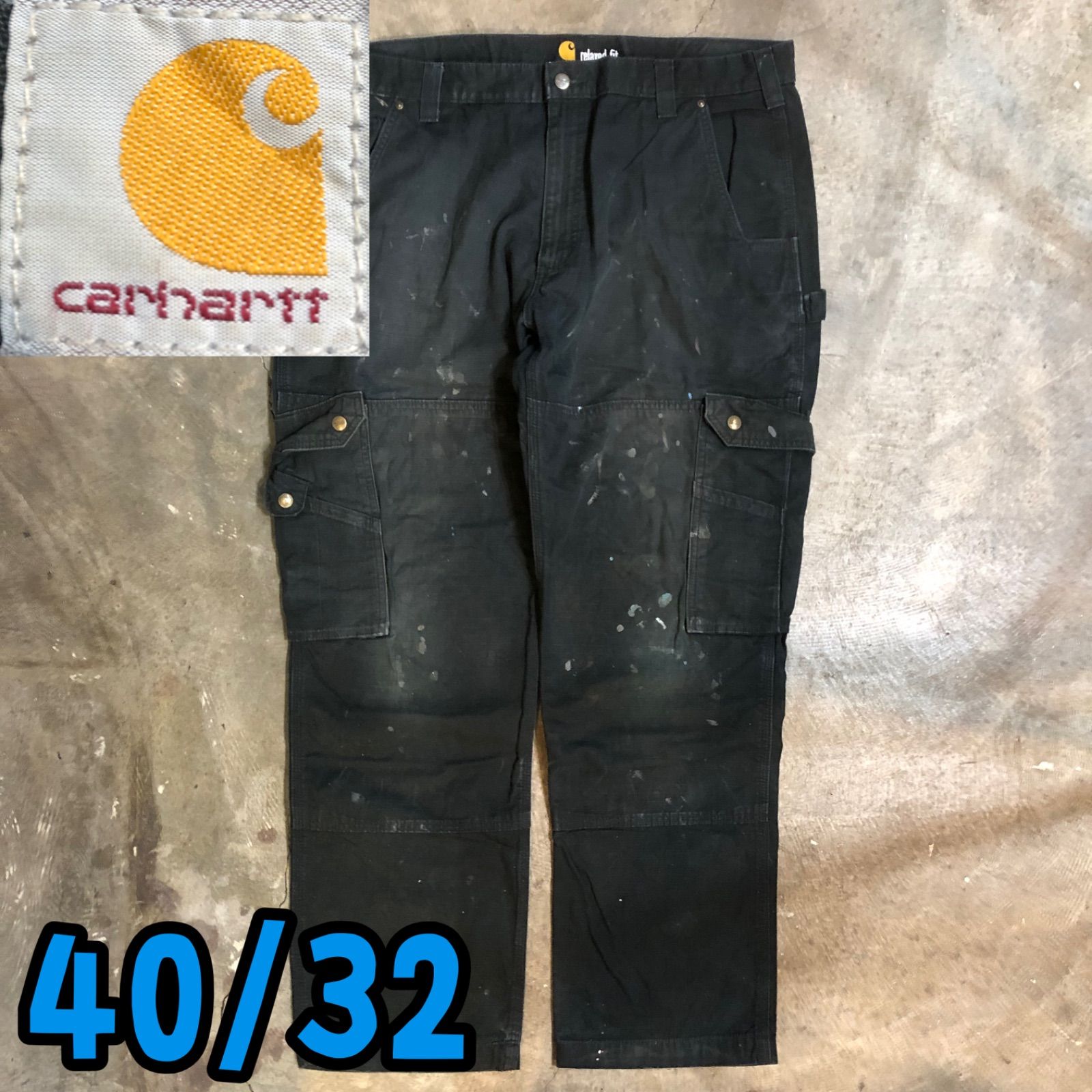 T7934 Carhartt ブラック ダブルニー ペインターパンツ 古着 - メルカリ