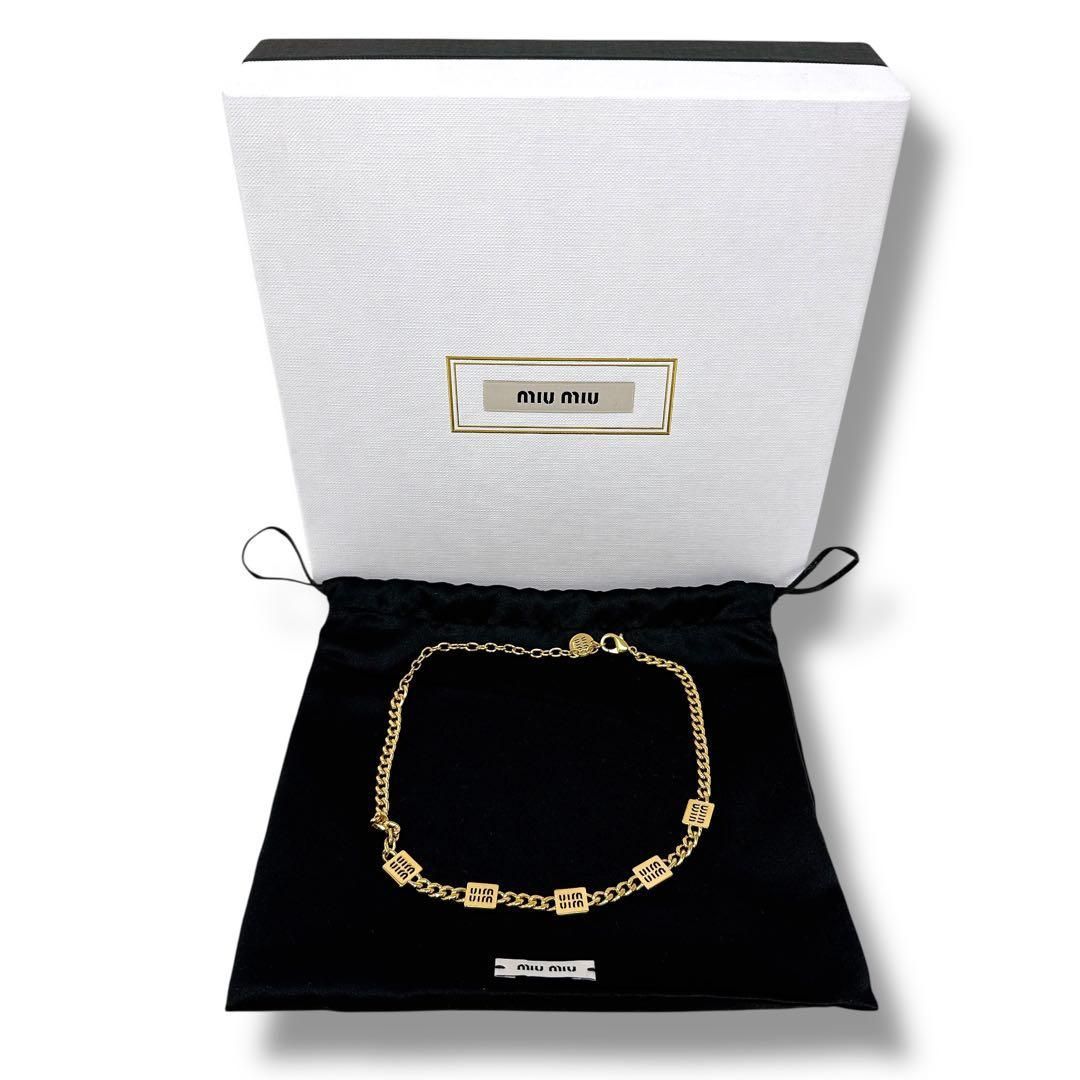 ミュウミュウ MIUMIU ロゴ プレート チェーン ネックレス チョーカー 