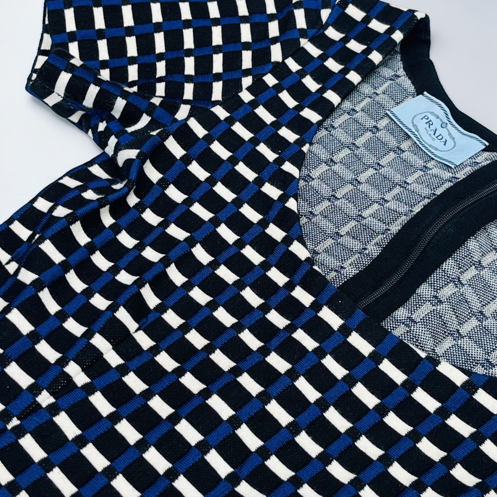 PRADA プラダ フレアワンピース ネイビーブラック 半袖 膝丈 サイズ38S 