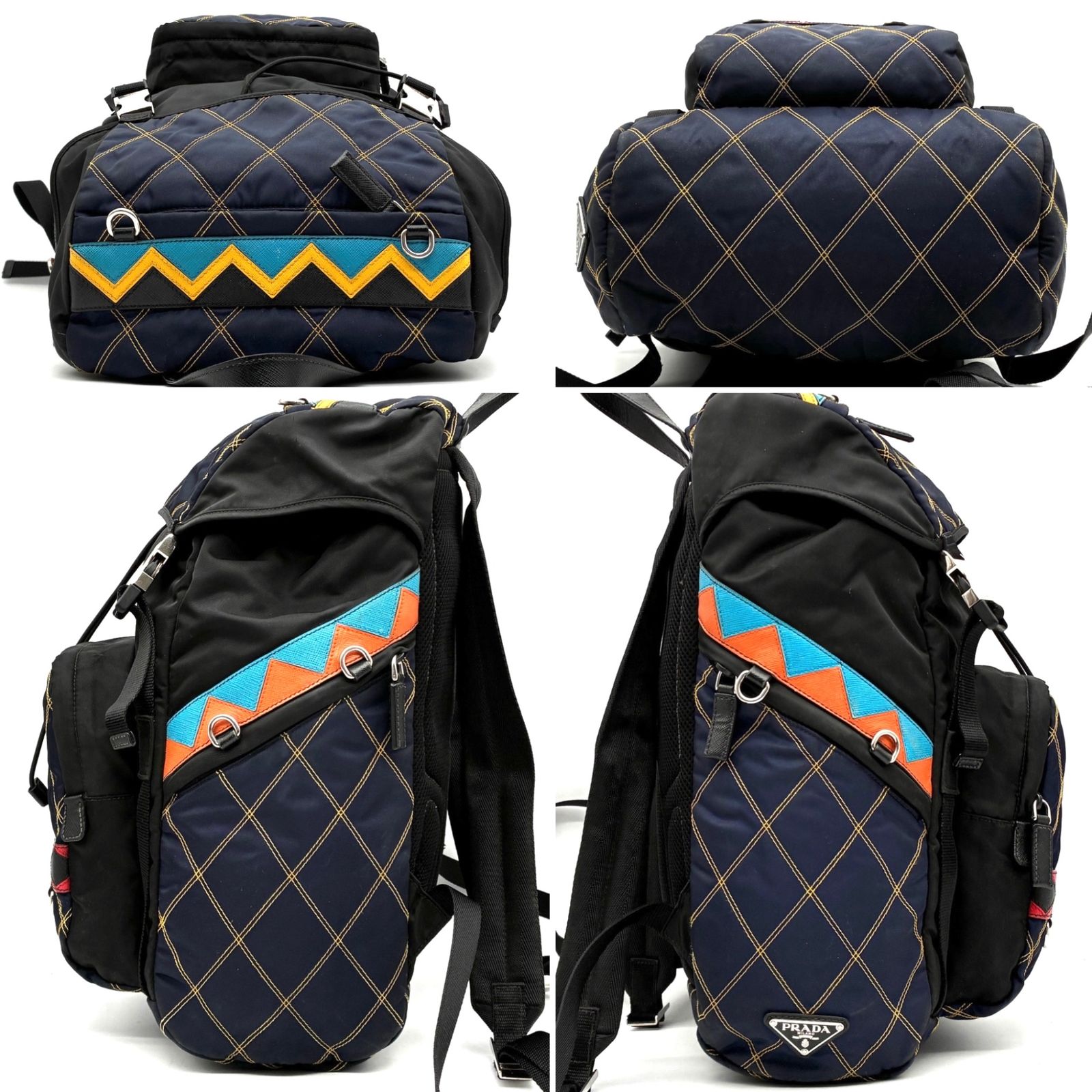 美品 PRADA プラダ 1BZ039 キルティング パッチワーク リュックサック