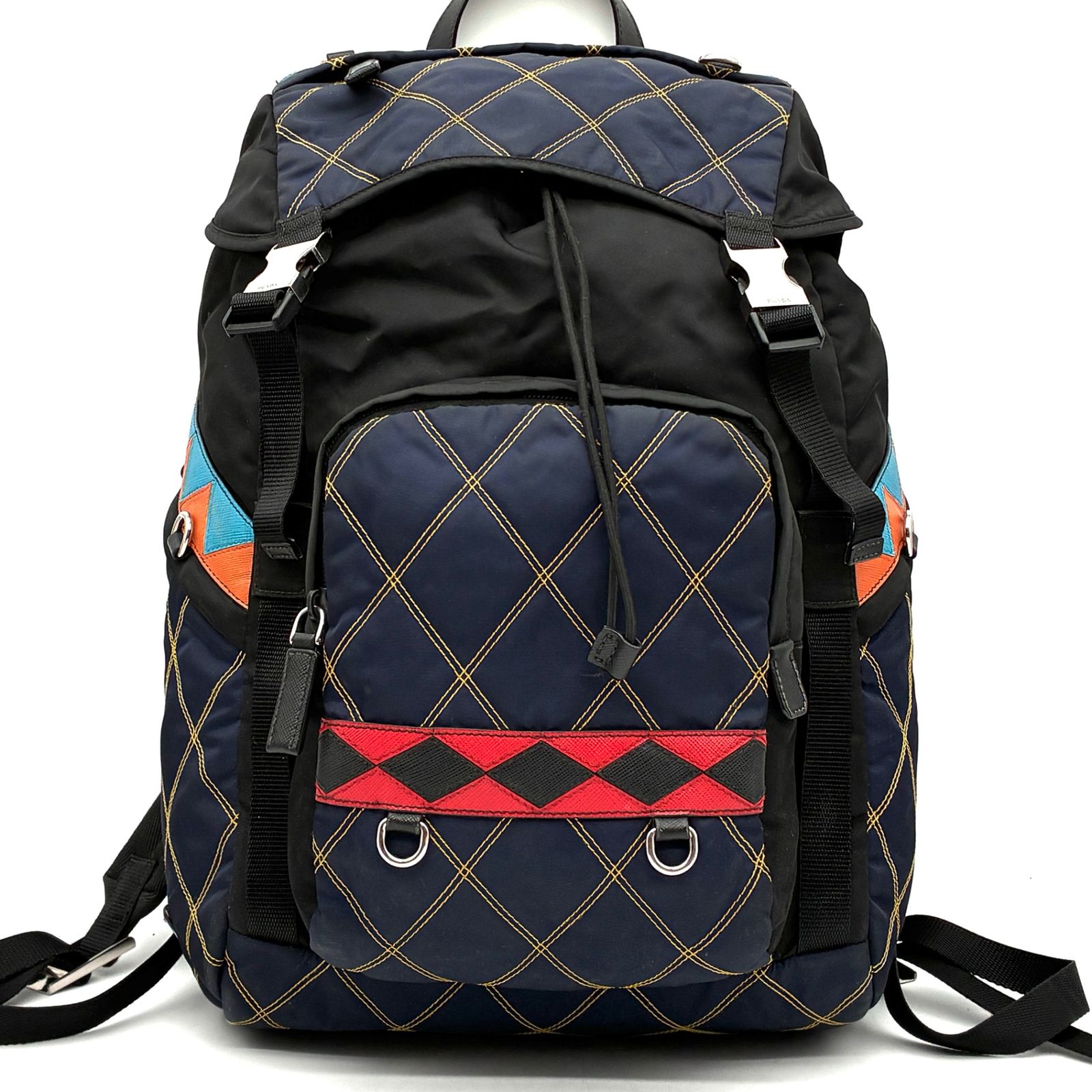 美品 PRADA プラダ 1BZ039 キルティング パッチワーク リュックサック 