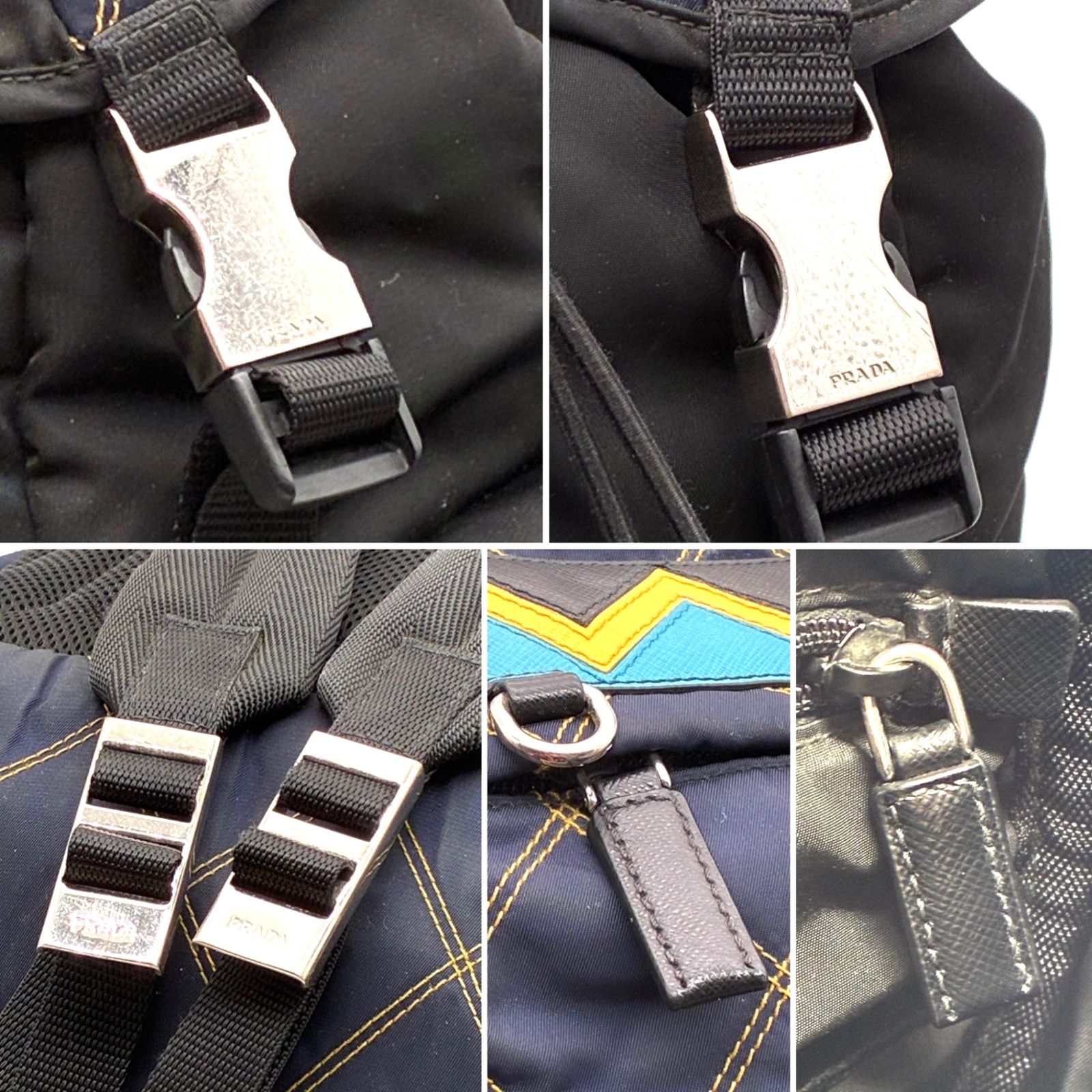 美品 PRADA プラダ 1BZ039 キルティング パッチワーク リュックサック 