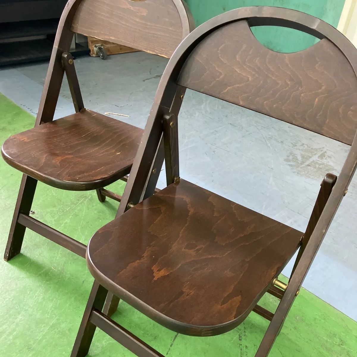 2脚】ヴィンテージ 折り畳みチェア 2脚セット プライウッド椅子 古家具 