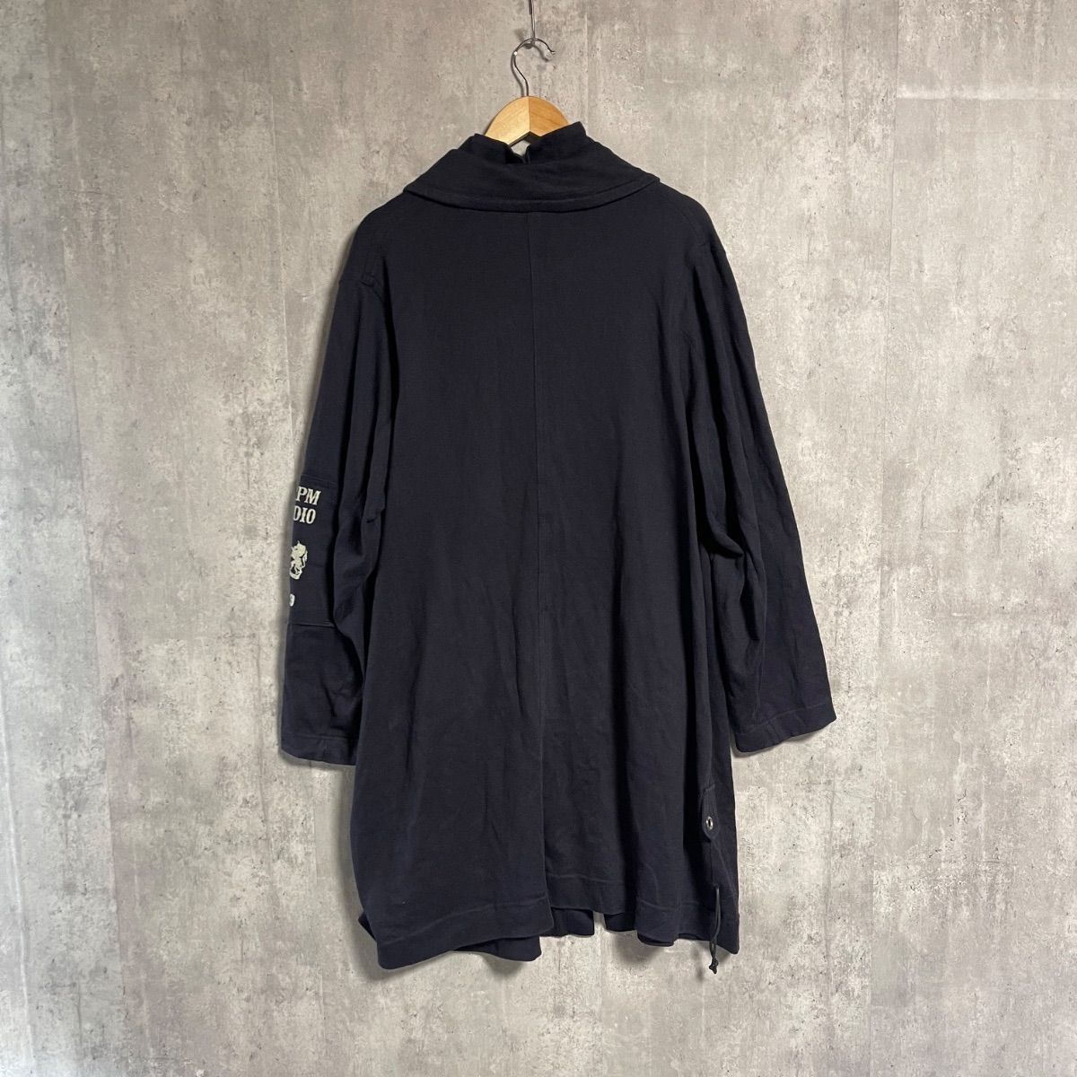 希少 45rpm コットンニット ロングコート 紺 ネイビー 45R STUDIO ロゴ 