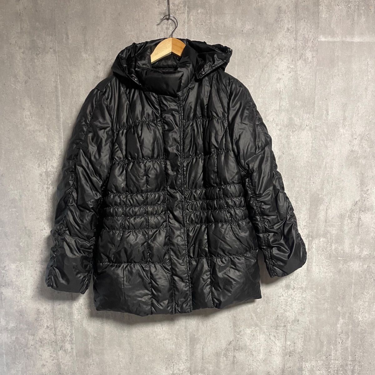 美品 23区 大きいサイズ 48 ダウンコート 黒 ブラック シャーリング 