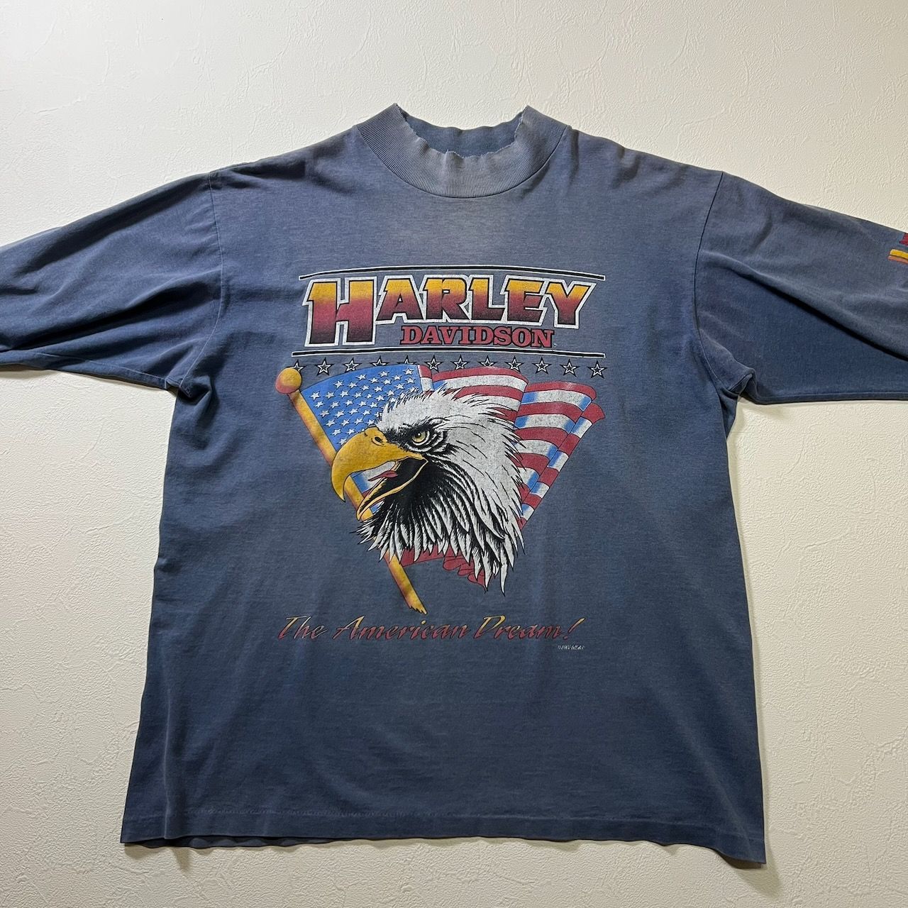 90s USA Harley-Davidson フェード 袖プリント イーグル 星条旗 ロンT 