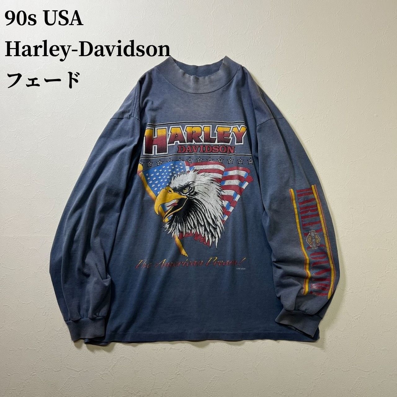 90s USA Harley-Davidson フェード 袖プリント イーグル 星条旗 90s USA Harley-Davidson フェード 袖プリント イーグル 星条旗