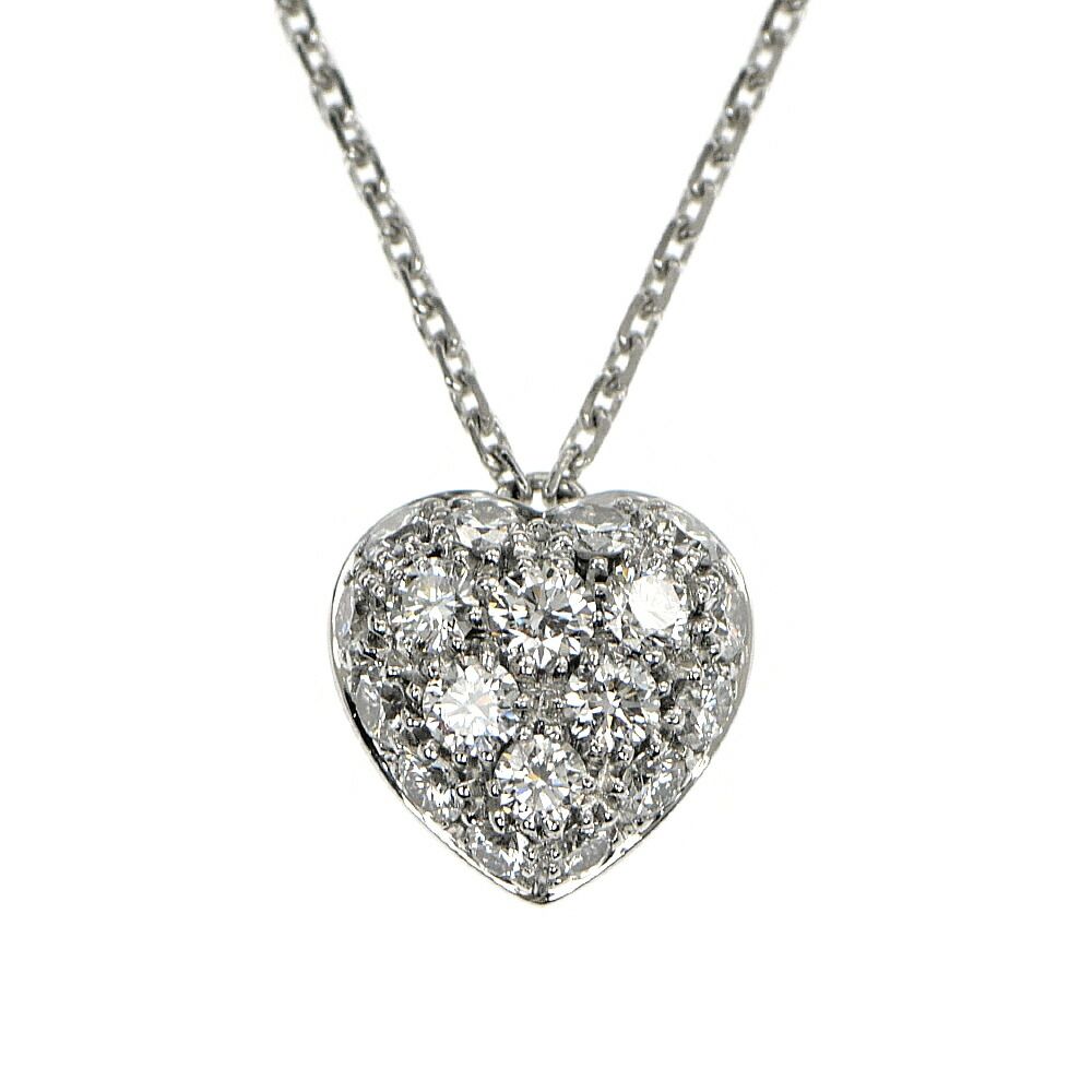 名東】カルティエ ネックレス ハート パヴェ ダイヤモンド 750WG K18