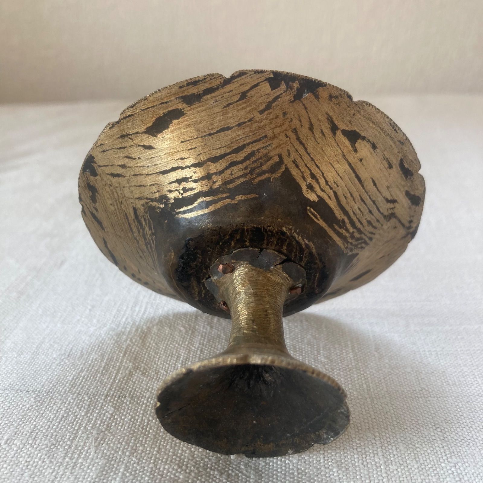 インド 真鍮 脚付皿 祭器 高杯 脚付盤 骨董 古道具古物 金属工芸 