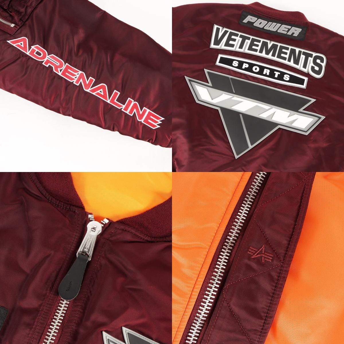 【美品】VETEMENTS ヴェトモン ジャケット バーガンディー サイズ:M | ALPHA フルデコ オーバーサイズ レーシング ボンバー ジャケット (RACING BOMBER JACKET / MA-1) | アウター ブルゾン 上着【メンズ】【中古】 美品】VETEMENTS ヴェトモン ジャケット バーガンディー サイズ:M