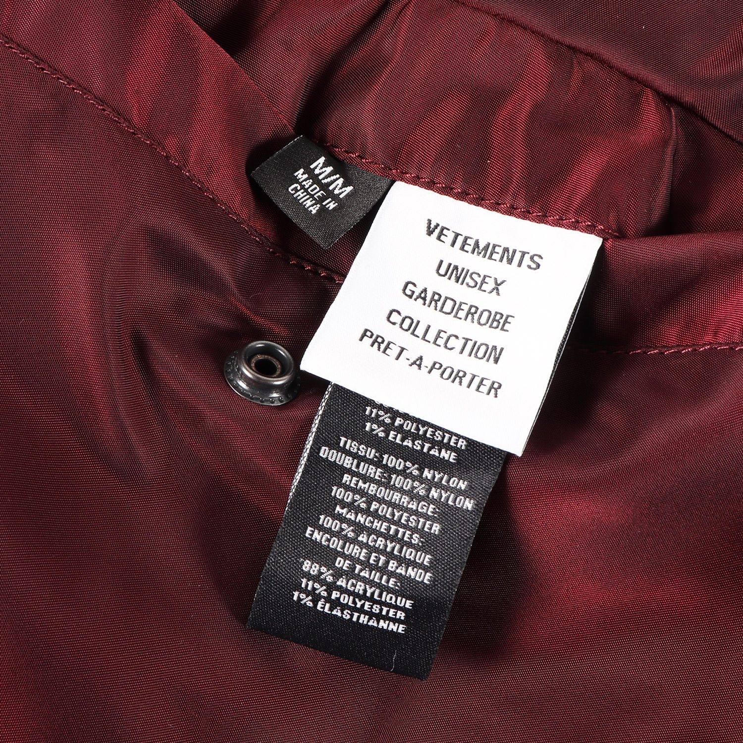 美品】VETEMENTS ヴェトモン ジャケット バーガンディー サイズ:M