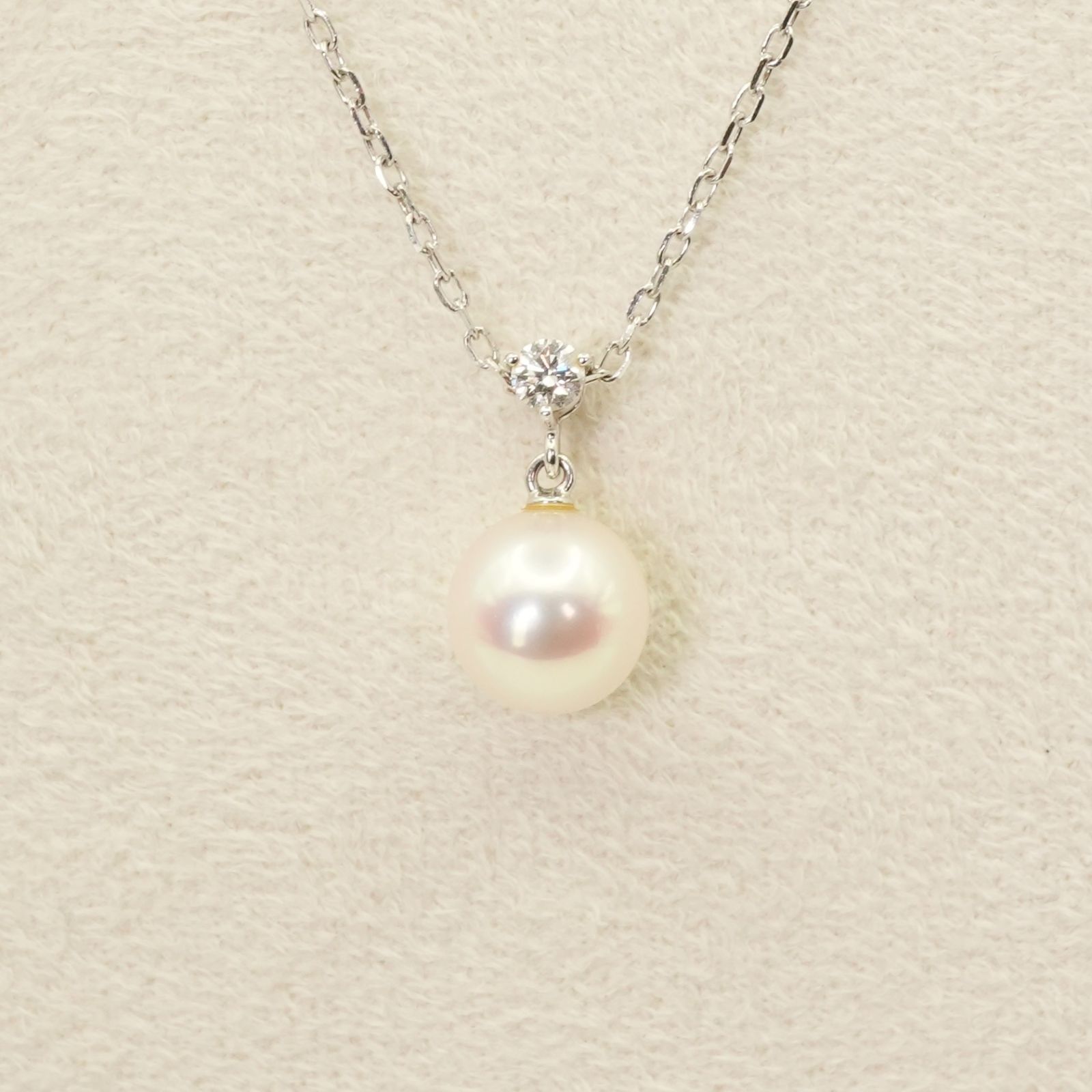 美品 ミキモト K18WG ダイヤ 一粒 ペンダント ネックレス/24-3493 