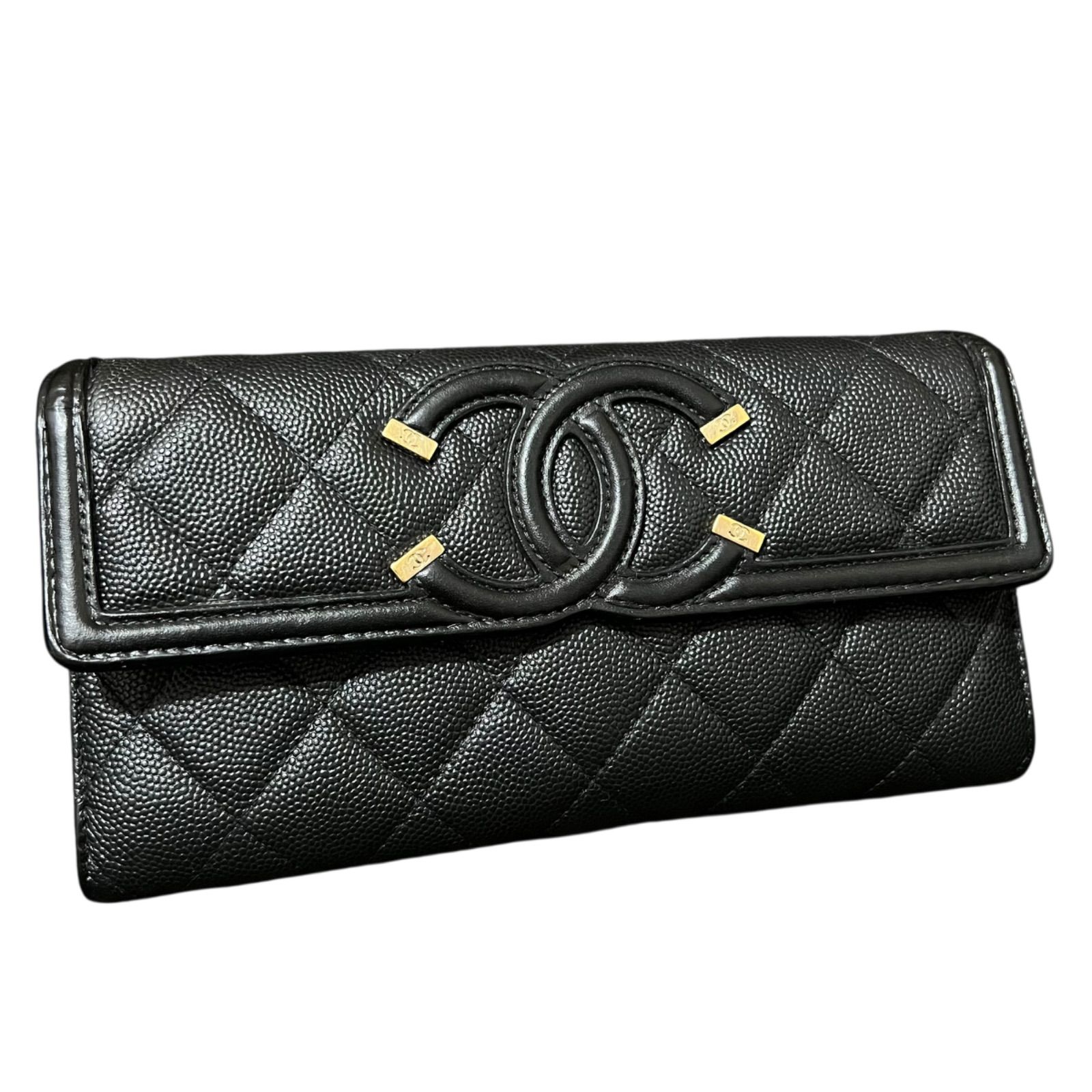 CHANEL シャネル CCフィリグリー キャビアスキン マトラッセ 長財布