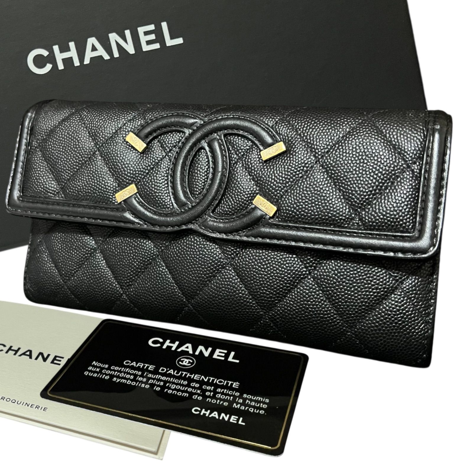 【専用】シャネル　キャビアスキン　ＣＣフィリグリー　マトラッセ 長財布 CHANEL シャネル CCフィリグリー キャビアスキン マトラッセ 長財布