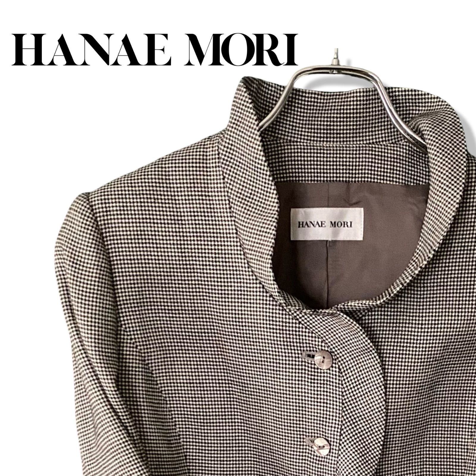 ハナエモリ スタンドカラージャケット アウター 38 M 茶 HANAE MORI 