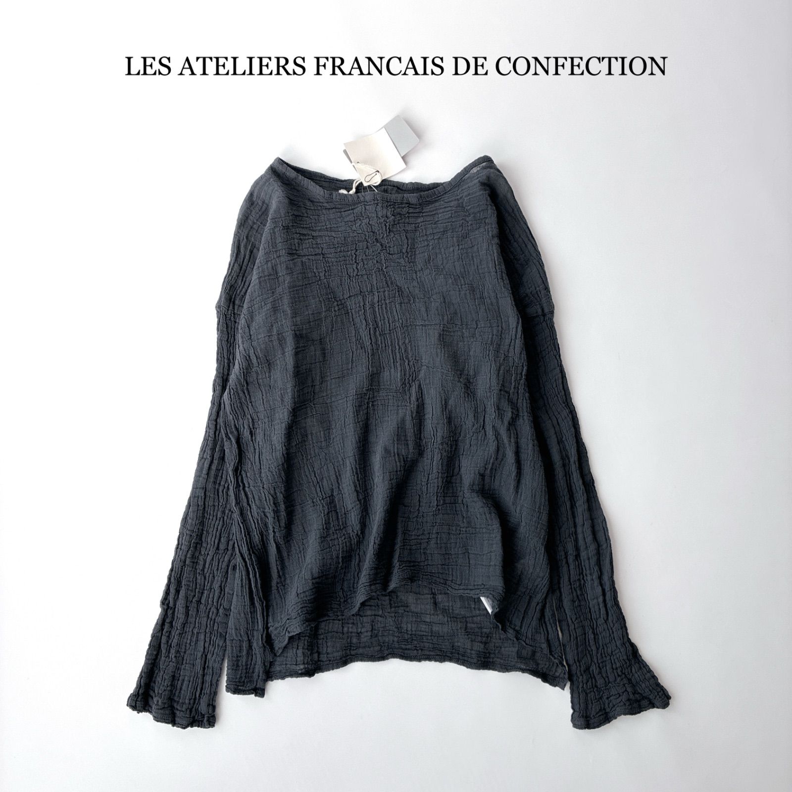 人気 タグ付 IENA イエナ LES ATELIERS FRANCAIS DE CONFECTION ロングスリーブトップス / グレー フリーサイズ / コットン 100 / フランス製 ル アトリエフランセ デ コンフェクション / 近年モデル 春夏