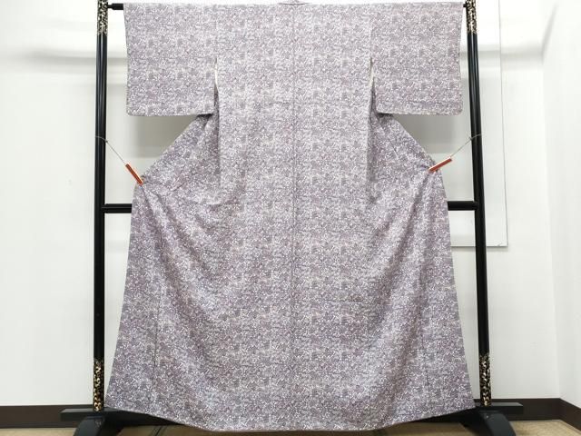 平和屋着物▽上質な小紋　単衣　地紋起こし　風景文　暈し染め　正絹　逸品　AAAZ5713jh 平和屋着物▽上質な小紋 単衣 型染め 風景花文 鬼しぼ縮緬 やまと誂製