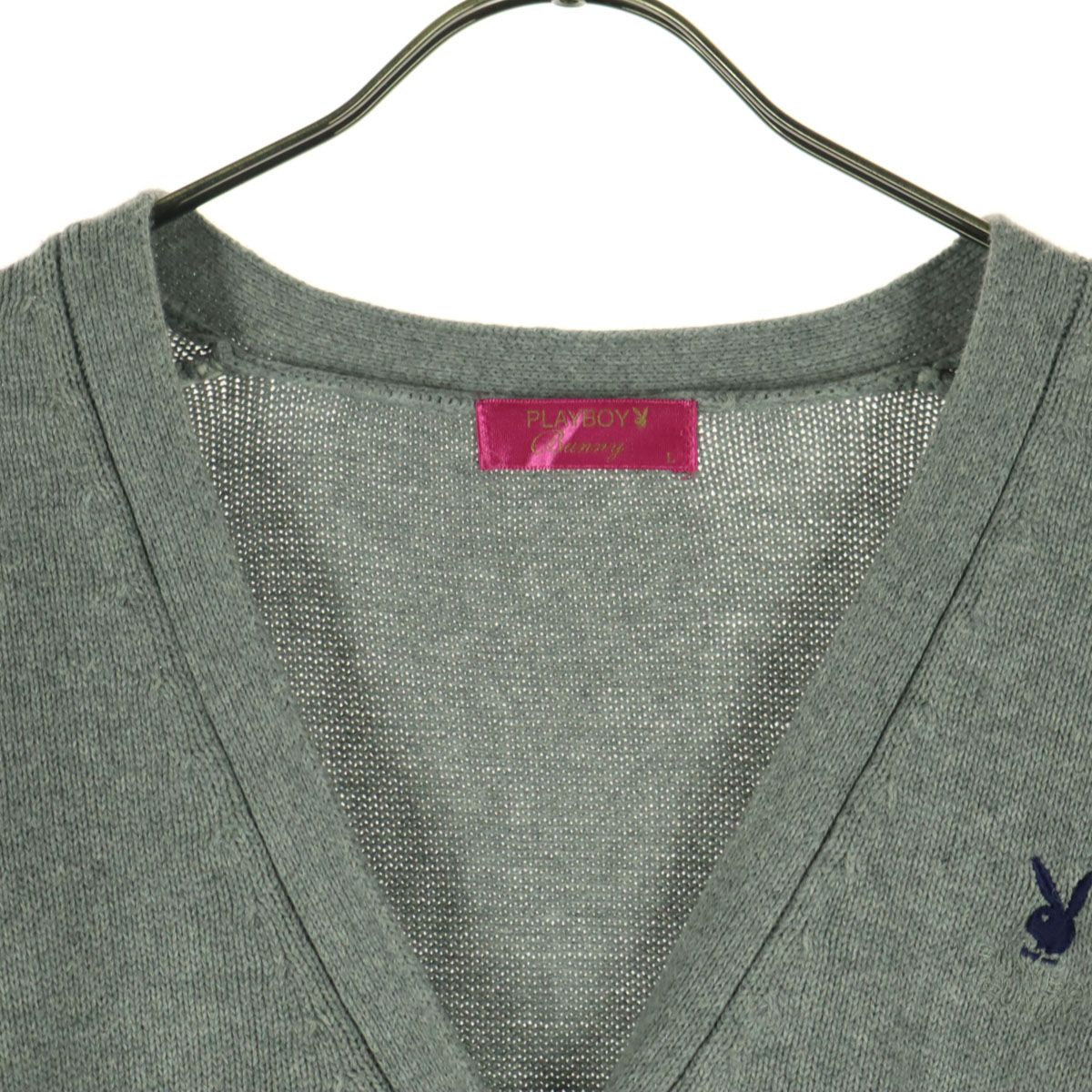 PLAYBOY プレイボーイ コットン ワンポイントロゴ 長袖 Vネック ニット
