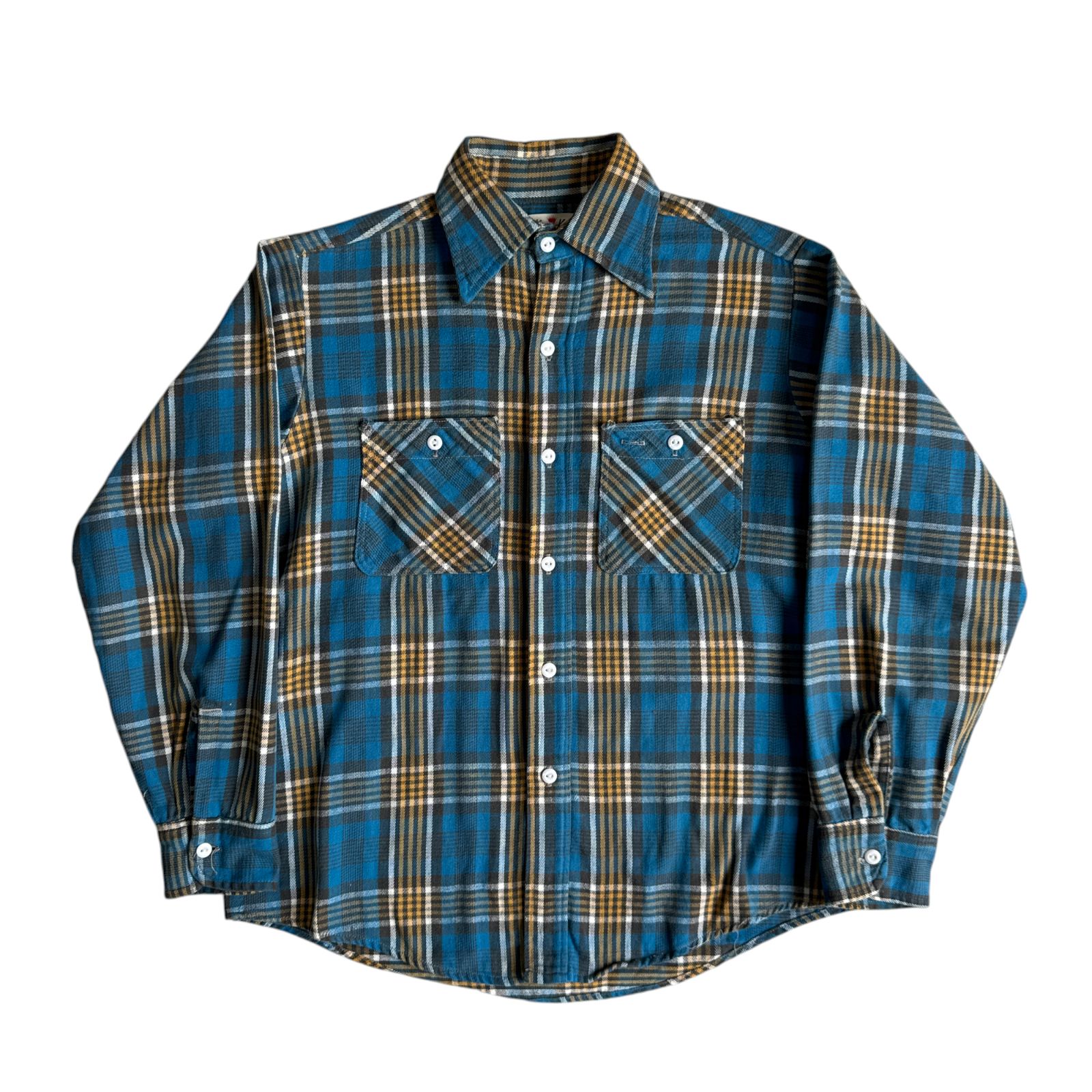 60s King Kole ヘビーネルシャツ ブルー イエロー Fits Lサイズ キング