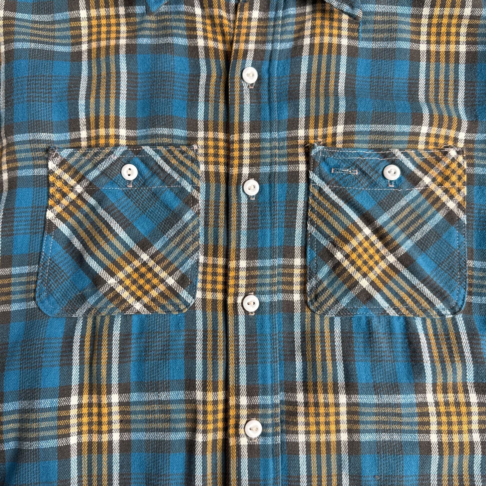 60s King Kole ヘビーネルシャツ ブルー イエロー Fits Lサイズ キング