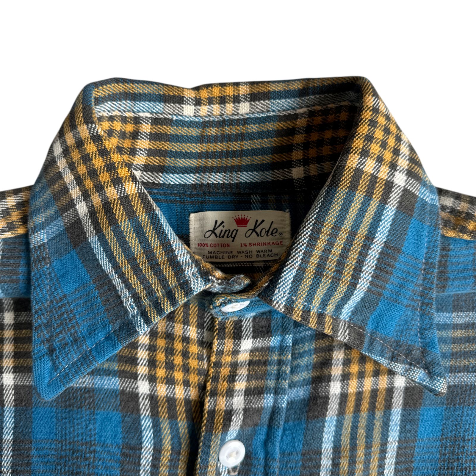 60s King Kole ヘビーネルシャツ ブルー イエロー Fits Lサイズ キング