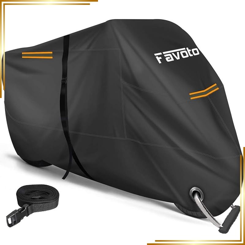 【新品】 Favoto バイクカバー 厚手 紫外線防止 高防風 防雨 防水 防雪 防埃 丈夫 盗難防止 2.5ｍ防風ベルト付き ワンタッチバックル付き ロック穴付き 収納バッグ付き 0