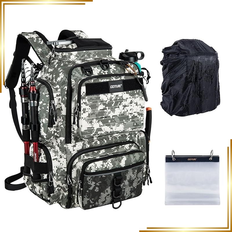 【新品】 [Goture] ゴチュール 多機能リュック 900D カモフラージュA 撥水加工 釣り道具収納 ソフトルアー袋・レインカバー付属 アウトドア リュックサック タックルバッグ 登山 ギフト 父の日 1