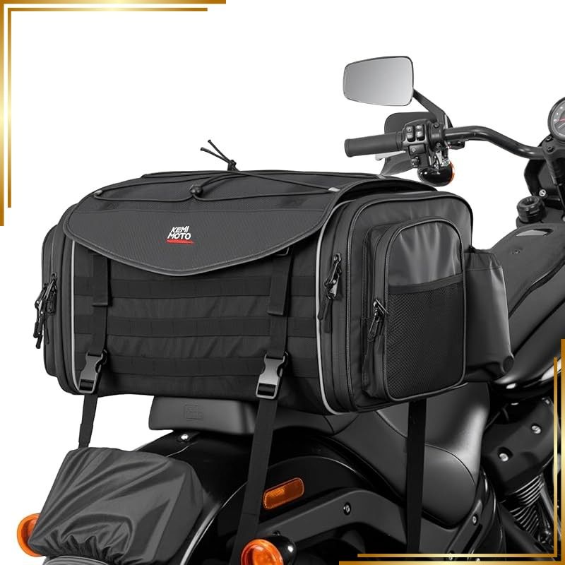 【新品】 KEMIMOTO シートバッグ 拡張機能あり 35-45L ツーリングバッグ レインカバー付き バイク リアバッグ 変形しにくい 荷物固定ベルト付き バッグ上部積載可能 バイク用品 汎用性 防水Ninja400/カブ/ZX-25R/CBR400R 1