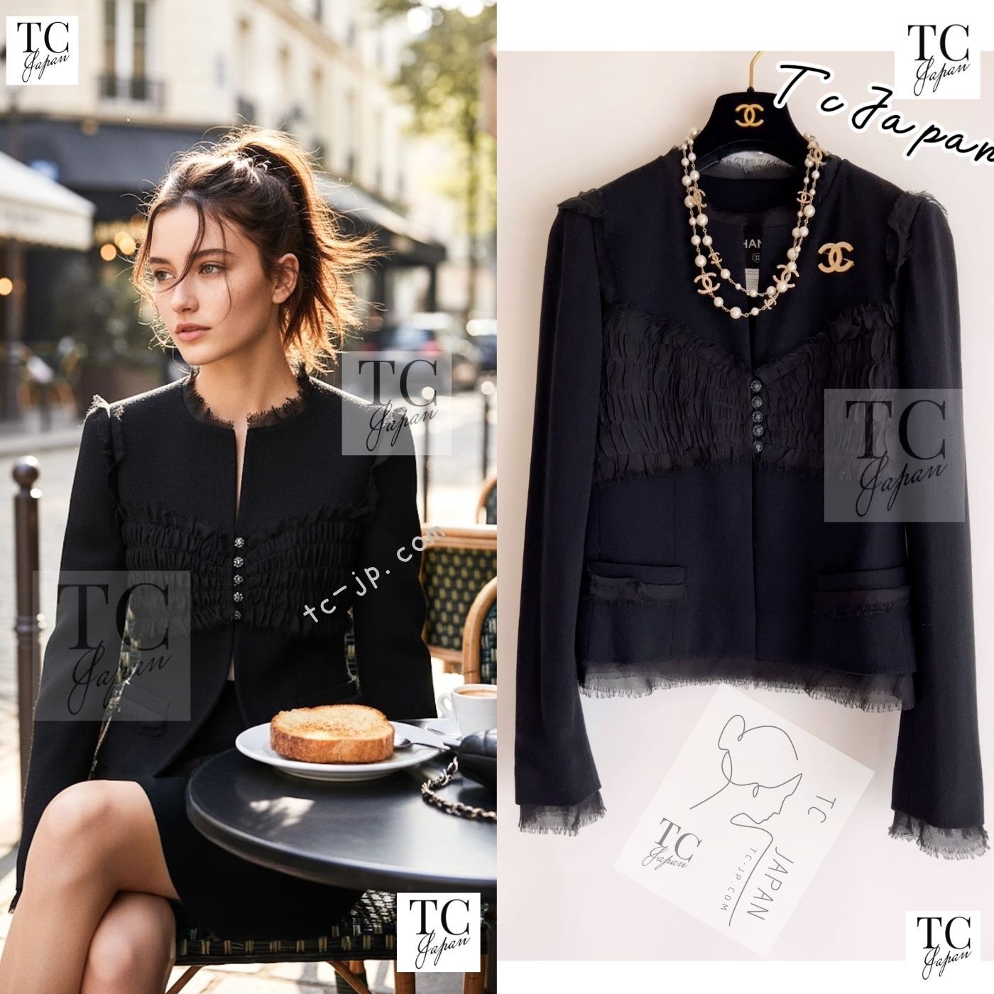 シャネル ジャケット CHANEL 159万 グレー 淡い ピンク スパンコール 