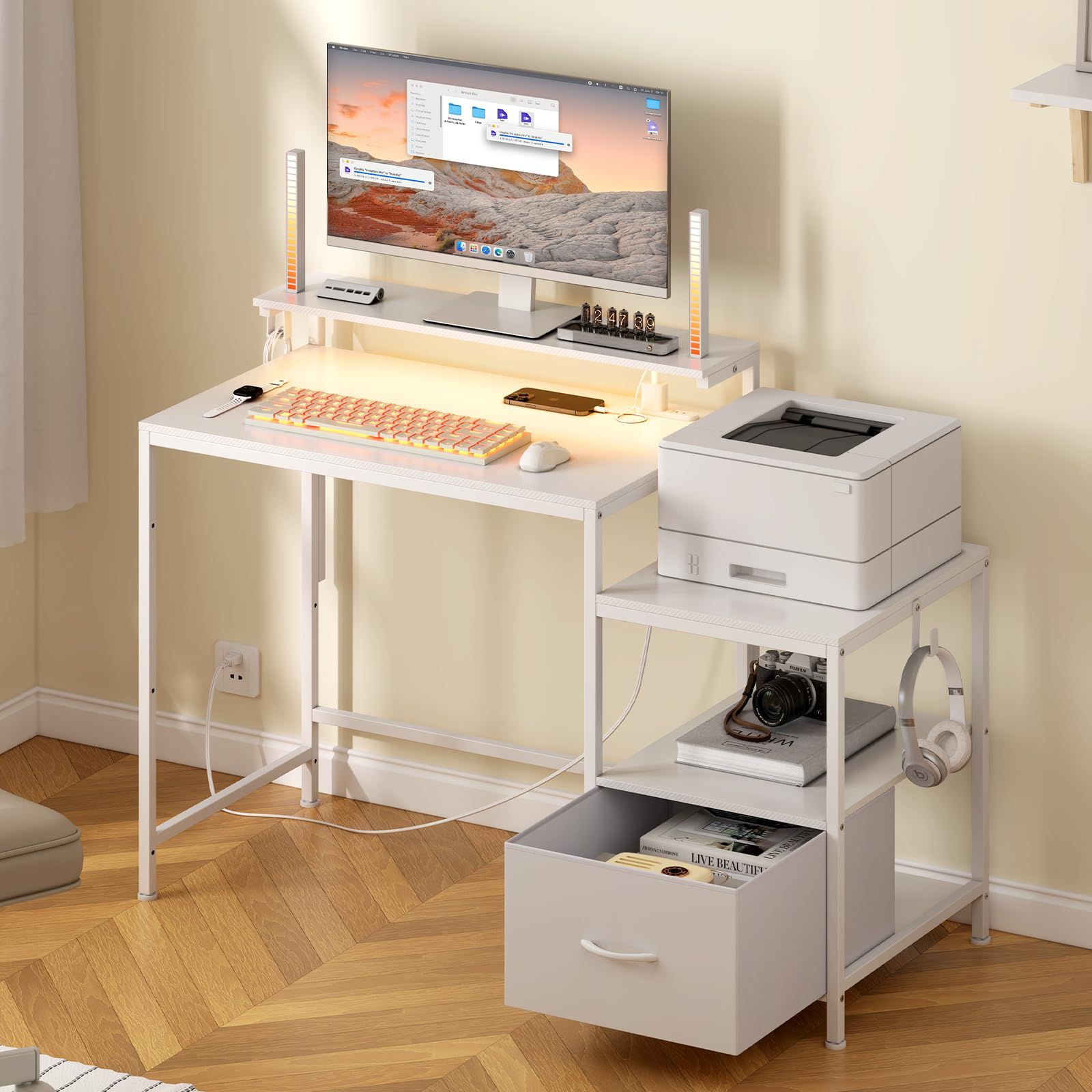 LunarLightPCパソコンデスク机幅60奥行53高さ72-122cmテレワーク