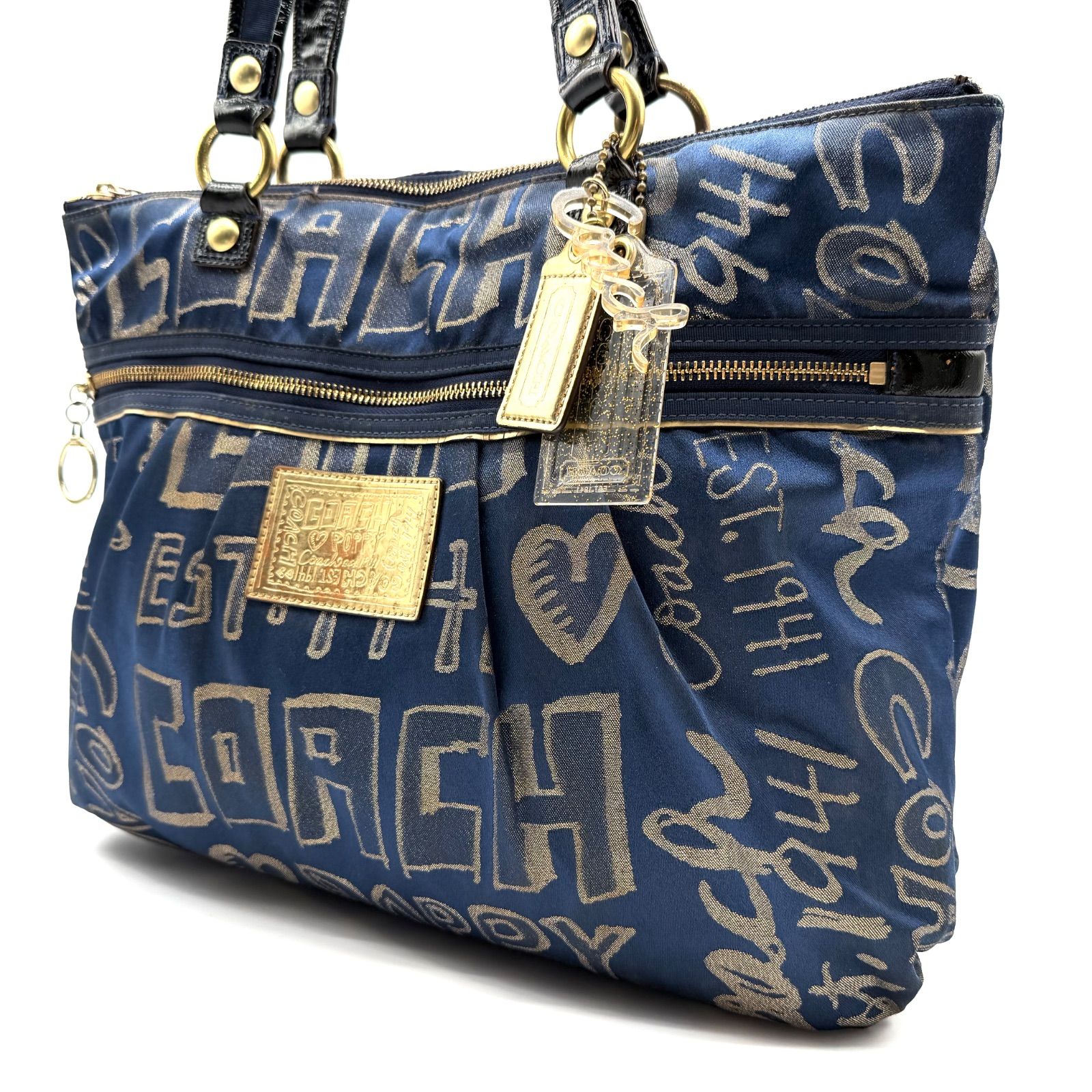 未使用タグ付 coach poppy bag y2k コーチ トートバッグ 希少】COACH y2k poppy tote bag blue charm graphic art コーチ