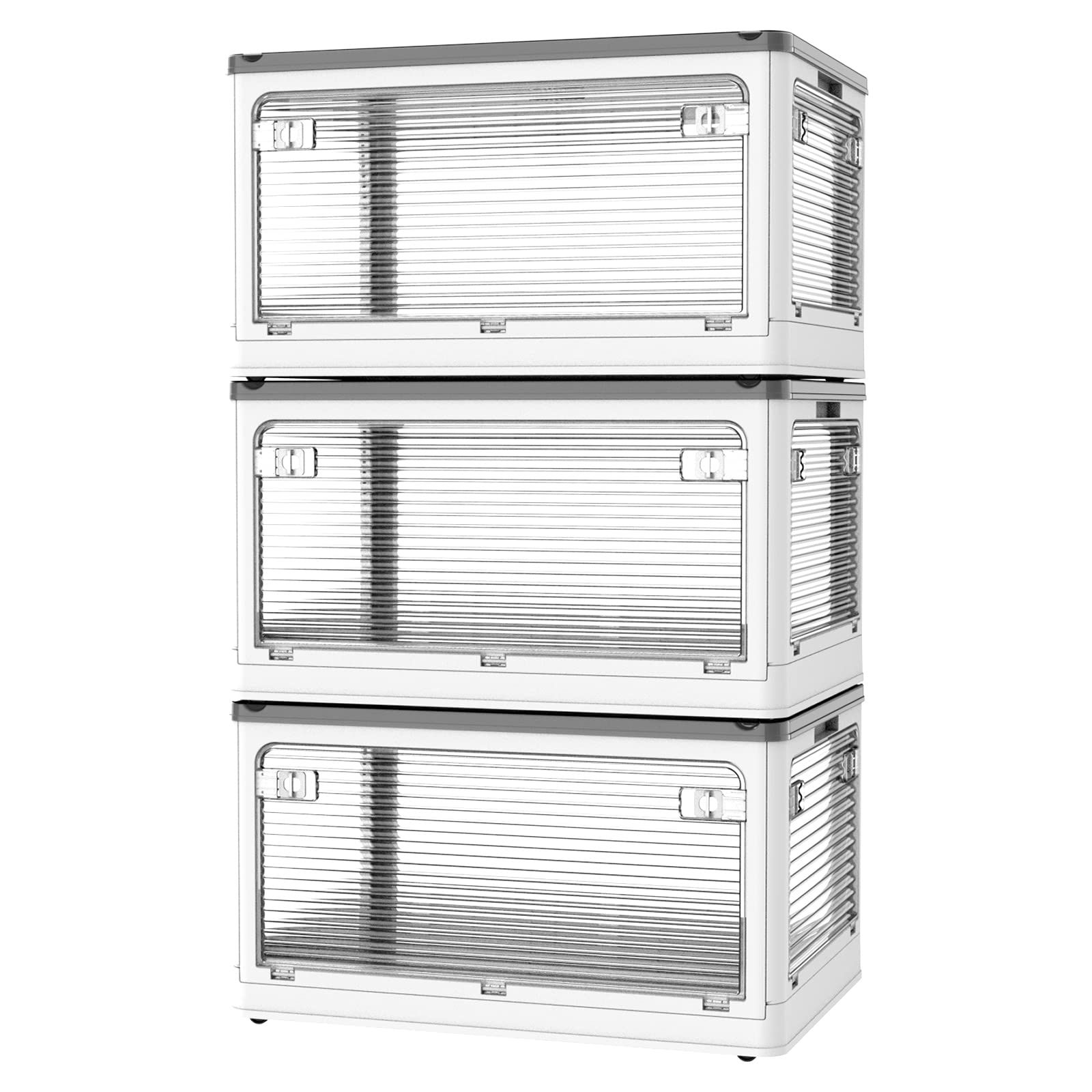 楽活 収納ボックス 収納ケース 40.5L・3セット 透明 5面開き 蓋付き 扉付き 全方向から取り出せる 組み立て簡単 省スペース 折りたたみ 収納コンテナ 衣装ケース 衣装収納 書類 小物 収納箱 収納用品 家庭用 オフィス用 車用 キャスター付き 防…