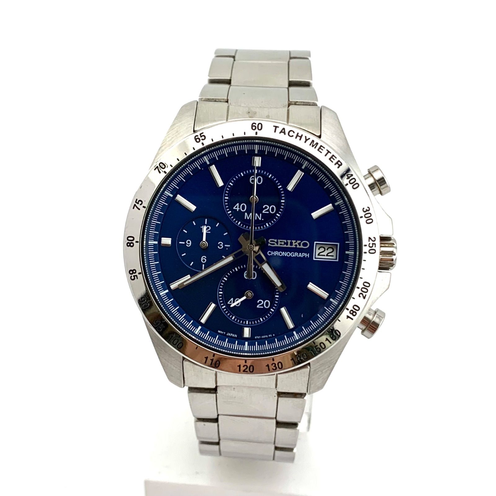 中古】SEIKO 8T67-00C0 クロノグラフ 腕時計 ブルー 腕周り 約 14.3