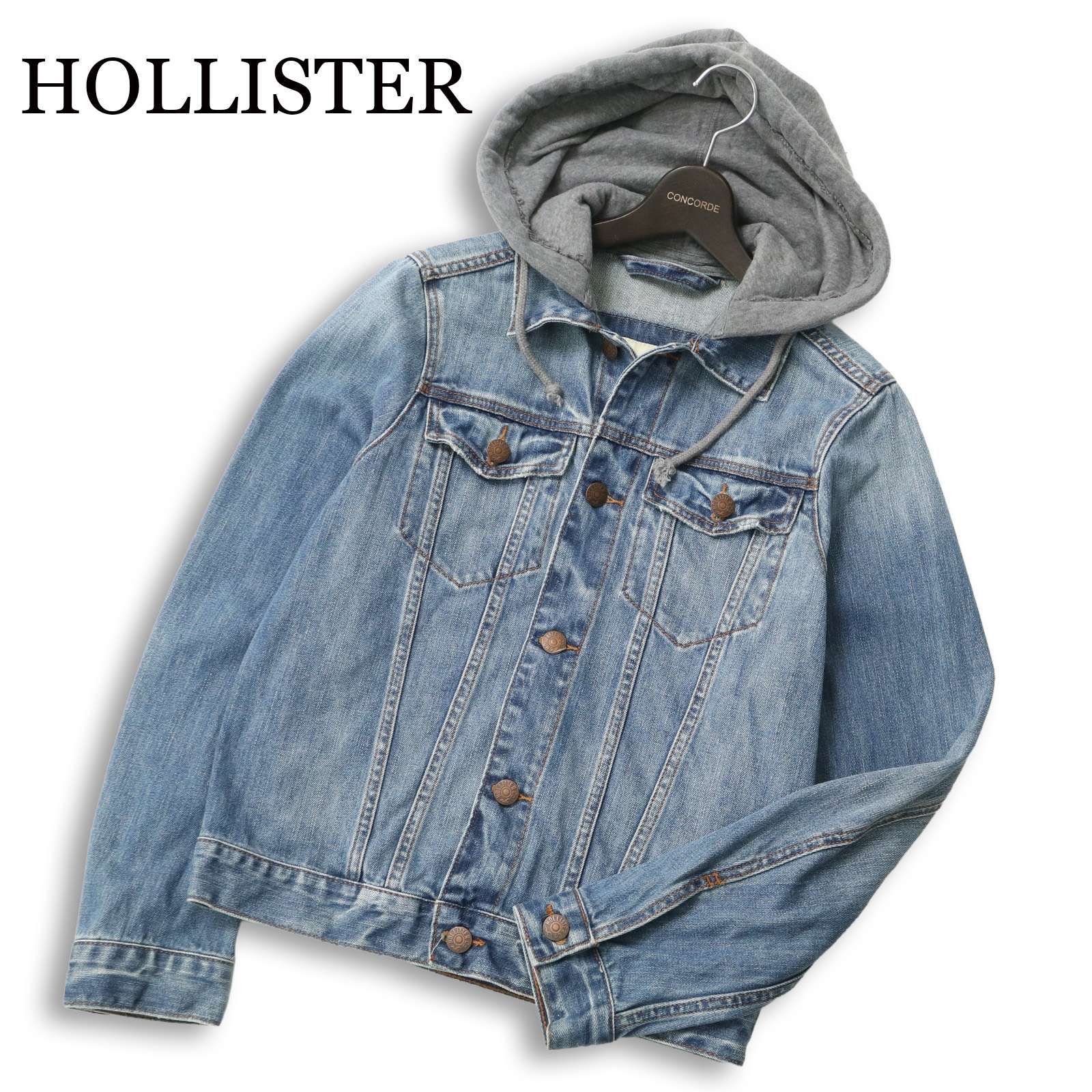 HOLLISTER ホリスター 通年 USED加工☆ 異素材 フーディー デニム 