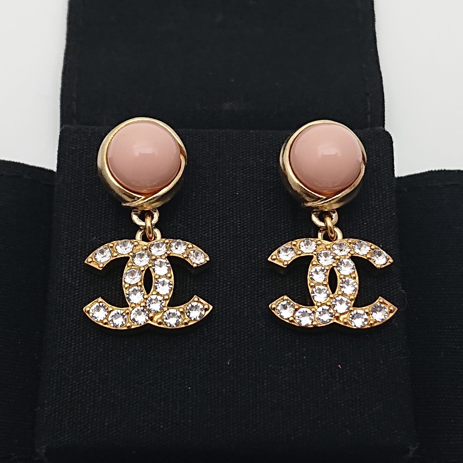 美品】CHANEL ピアス ピンクパール ラインストーン ココマーク 