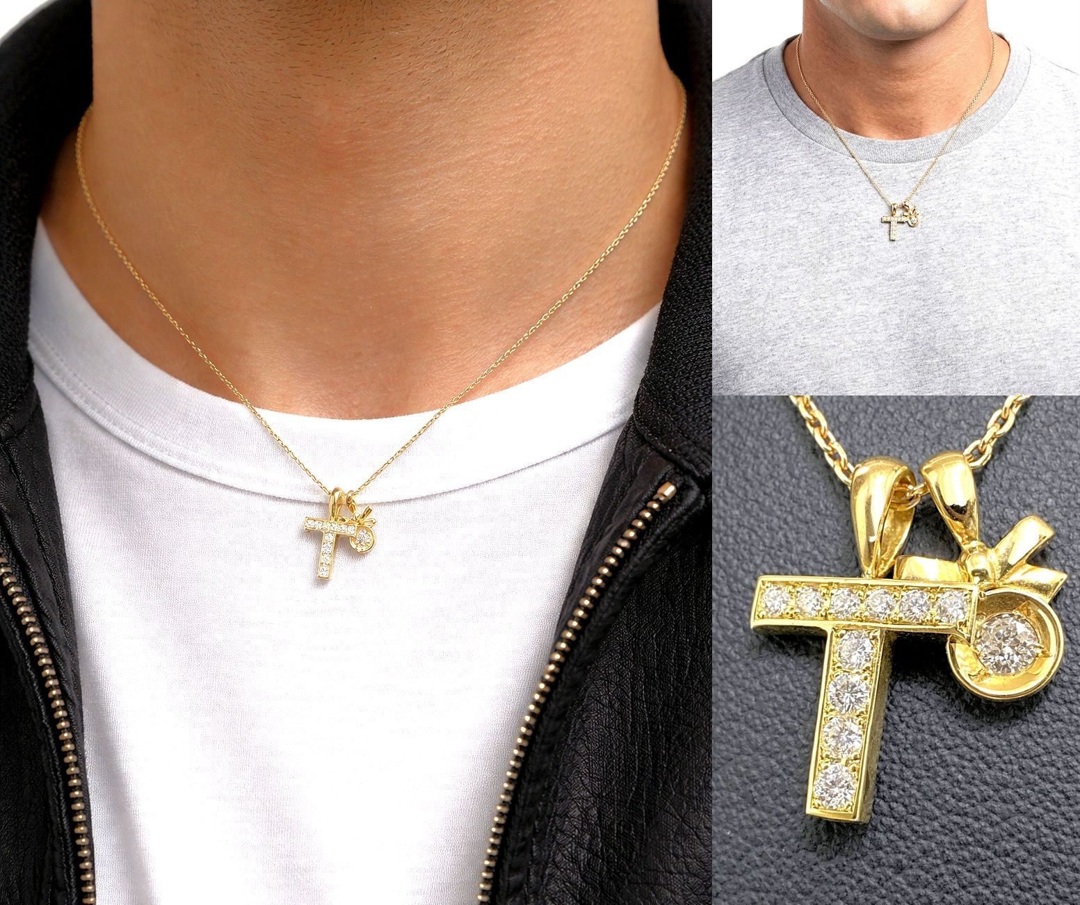 美品 EYEFUNNY アイファニー K18 YG ダイヤモンド T クロス ネックレス