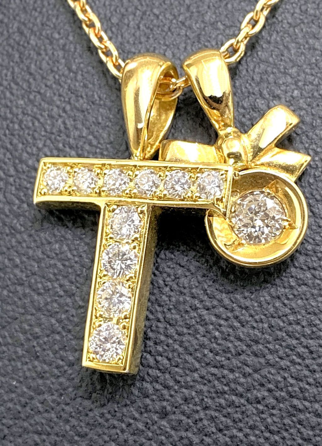 美品 EYEFUNNY アイファニー K18 YG ダイヤモンド T クロス ネックレス