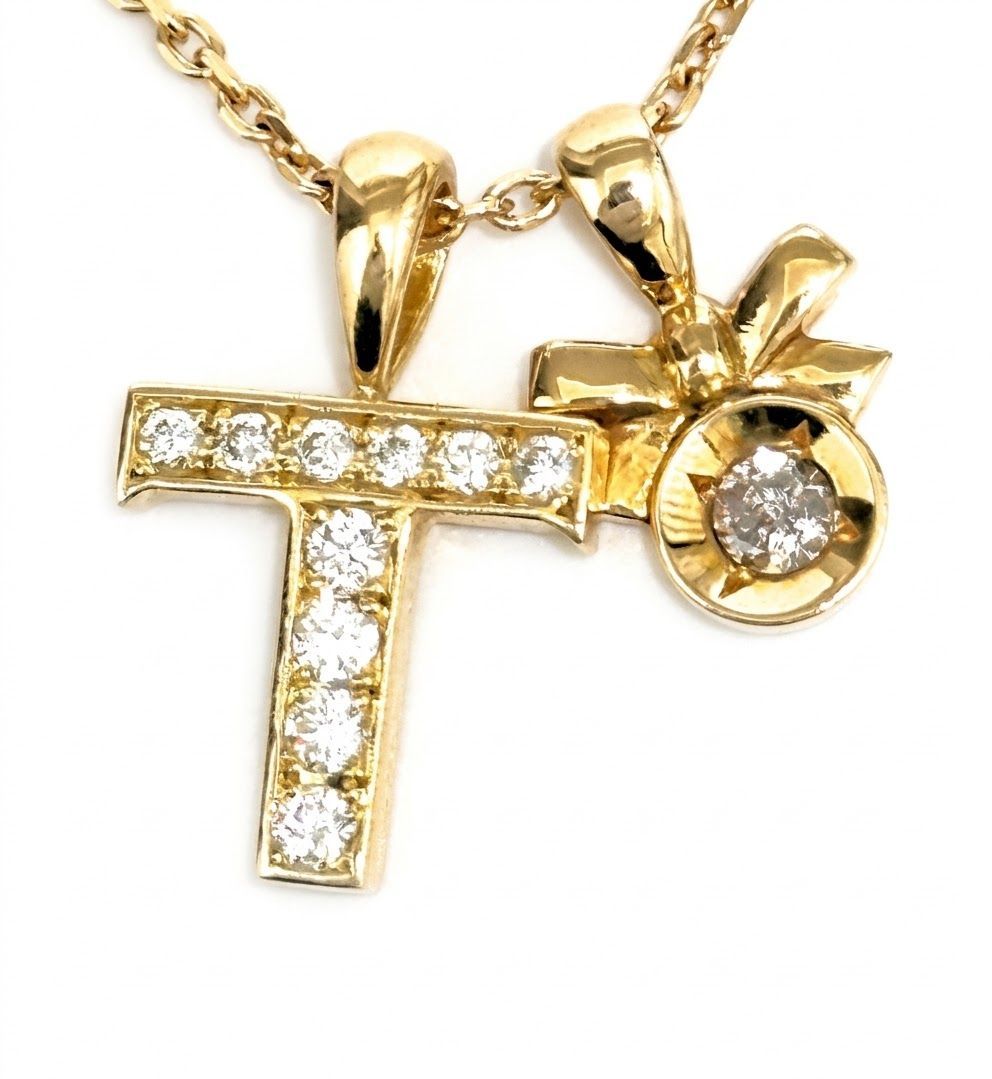 美品 EYEFUNNY アイファニー K18 YG ダイヤモンド T クロス ネックレス