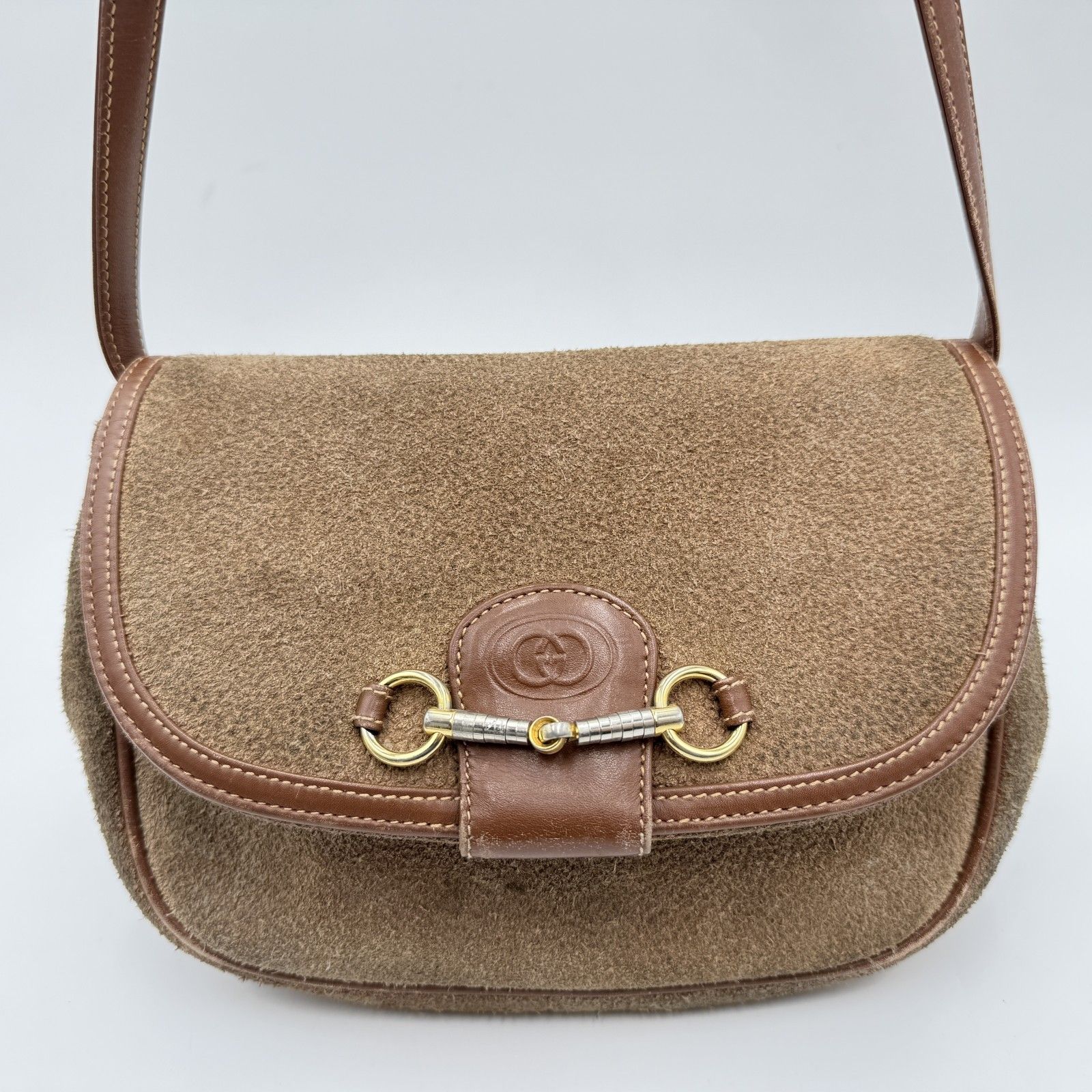 GUCCI（グッチ）ホースビット ショルダーバッグ スエード ブラウン系 