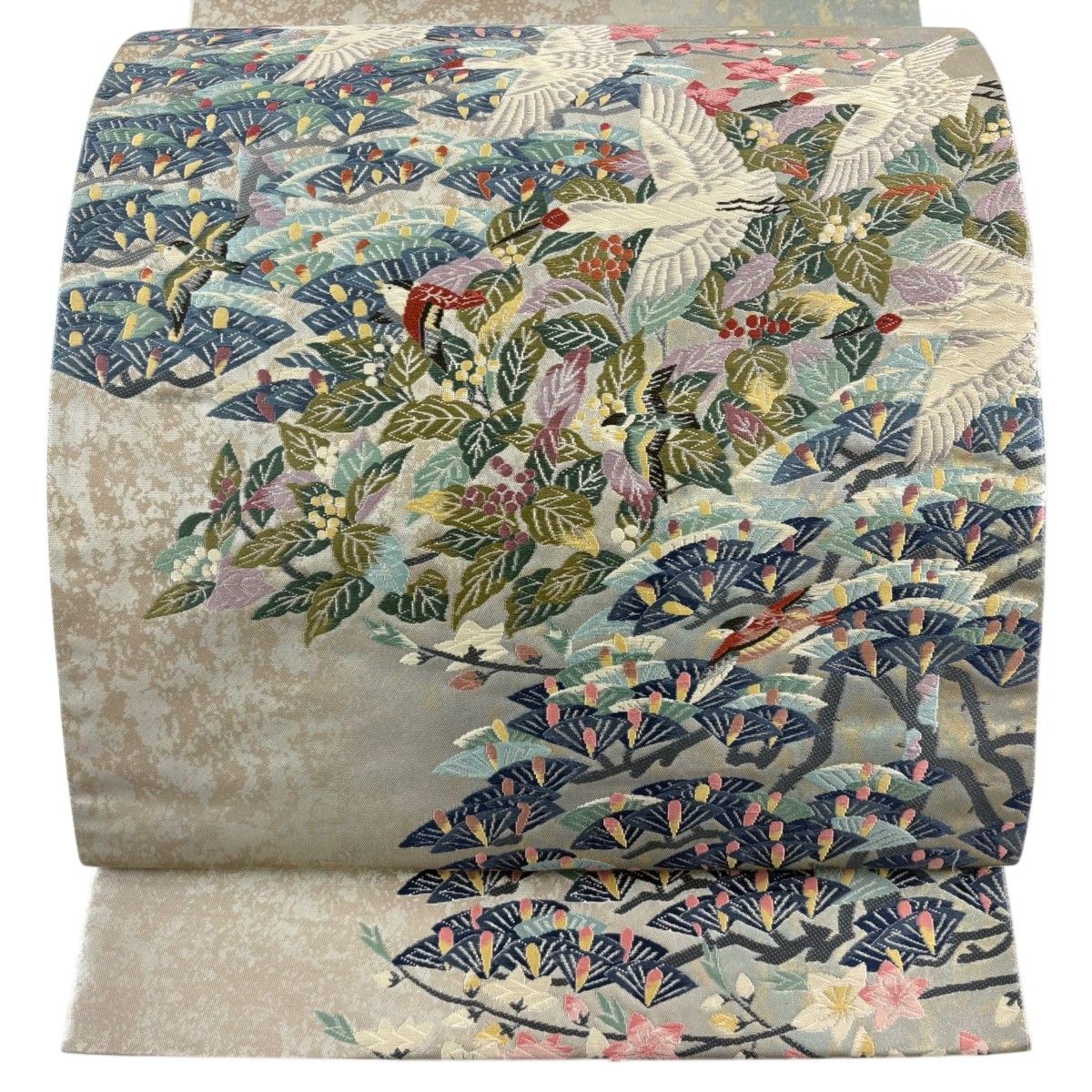 4点おまとめ◼︎C1192◼︎高級袋帯 正絹 鶴 草花 唐織 箔(〜270cm) 袋帯 名品 鶴 若松 箔 唐織 銀色 六通 正絹 【】 【公式通販】