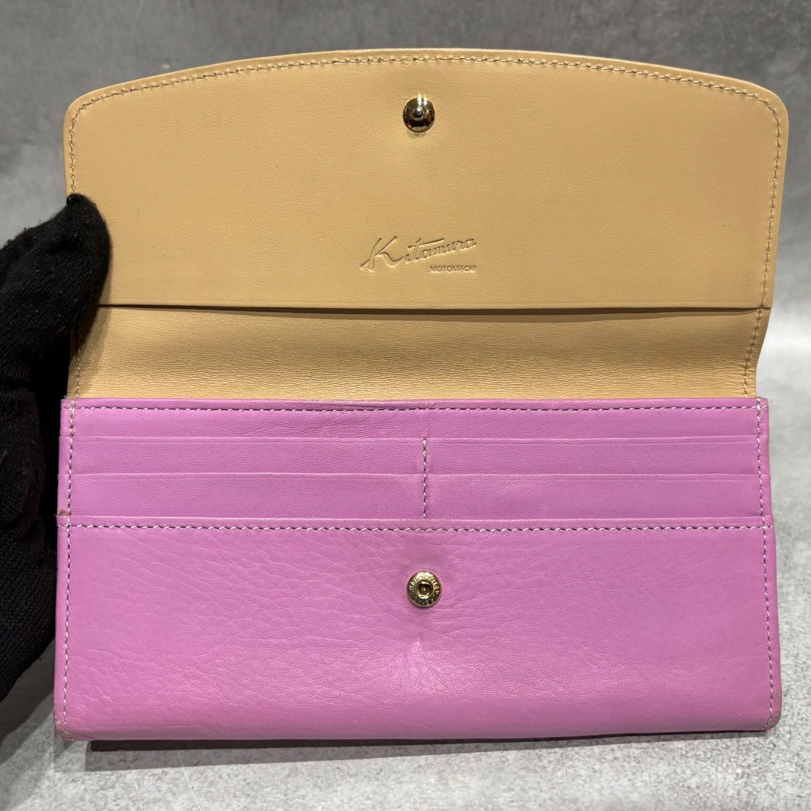 未使用級/超希少】キタムラ 長財布 折財布 がま口 リザード ピンク 