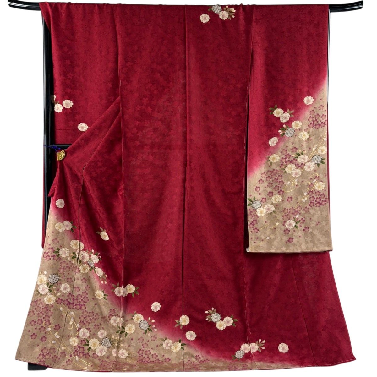 美品】 振袖 身丈176.5cm 裄丈68.5cm 未仕立て 仮絵羽 桜 流水 箔 金彩