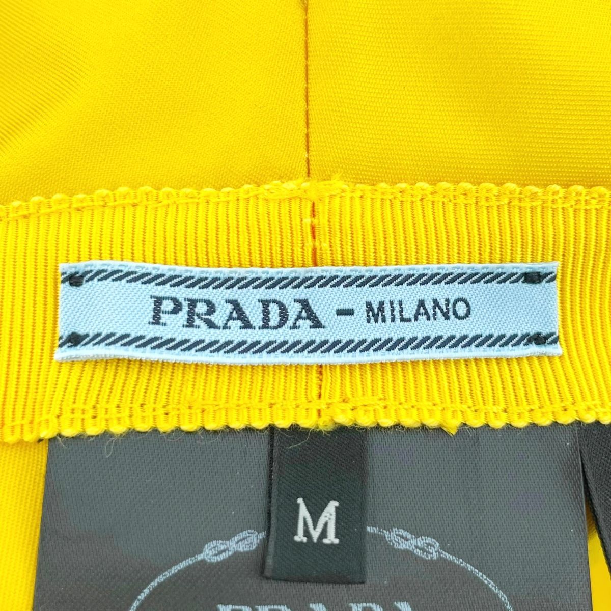 中古】 PRADA プラダ ストライプ バケットハット サイズM イエロー