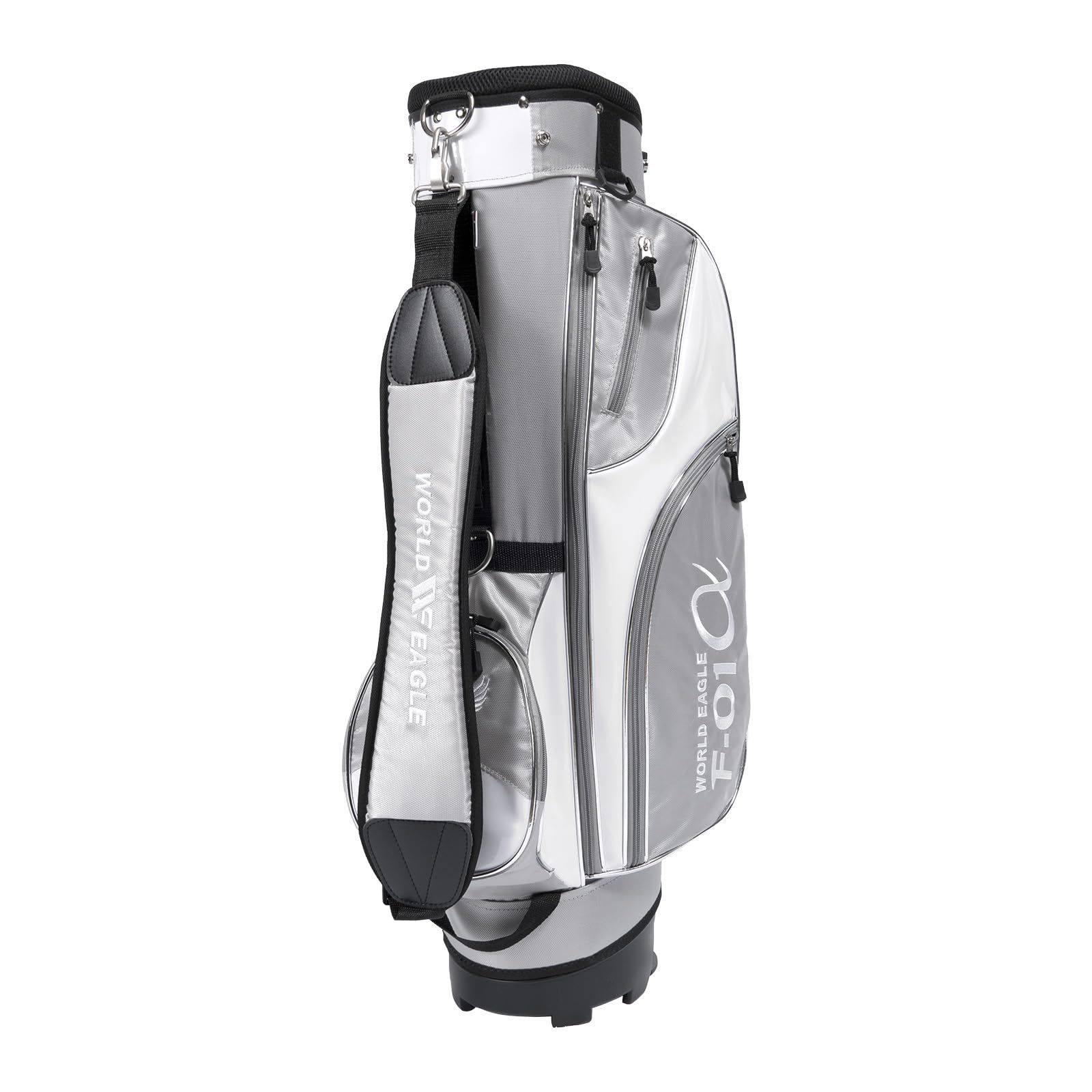 신제품 F-01α 스탠드 백 경량 2.16kg 실버/화이트 초보자용 WORLD EAGLE [탑 9 유형/5 디바이더/3 풀 길이/47 인치 호환 가능 (지퍼 포켓 6개 포함)] 캐디 백 골프 백 남성용