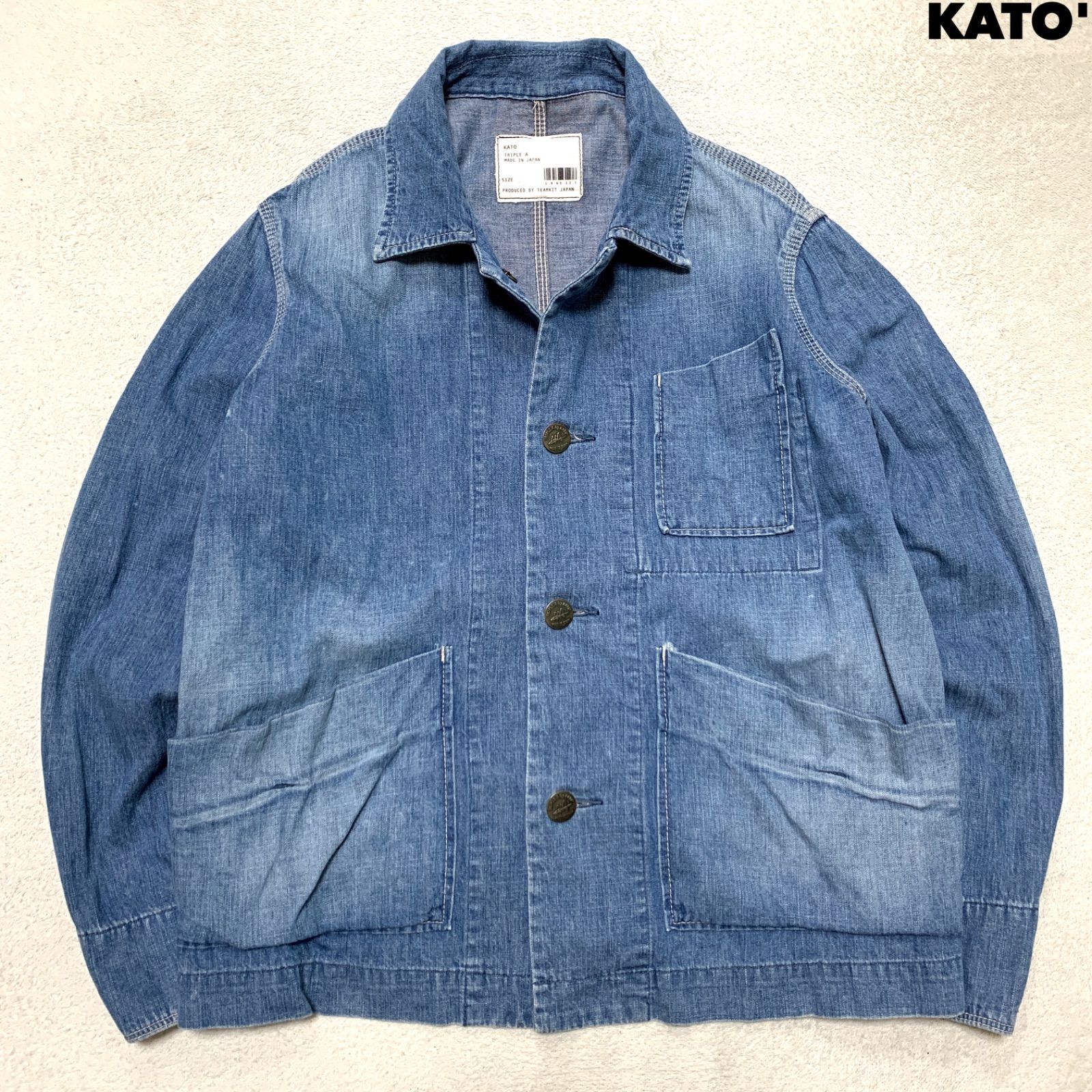 KATO AAA 日本 デニム カバーオール M インディゴ ワーク ジャケット KATO' / AAA カバーオール デニムジャケット ワークジャケット メタル