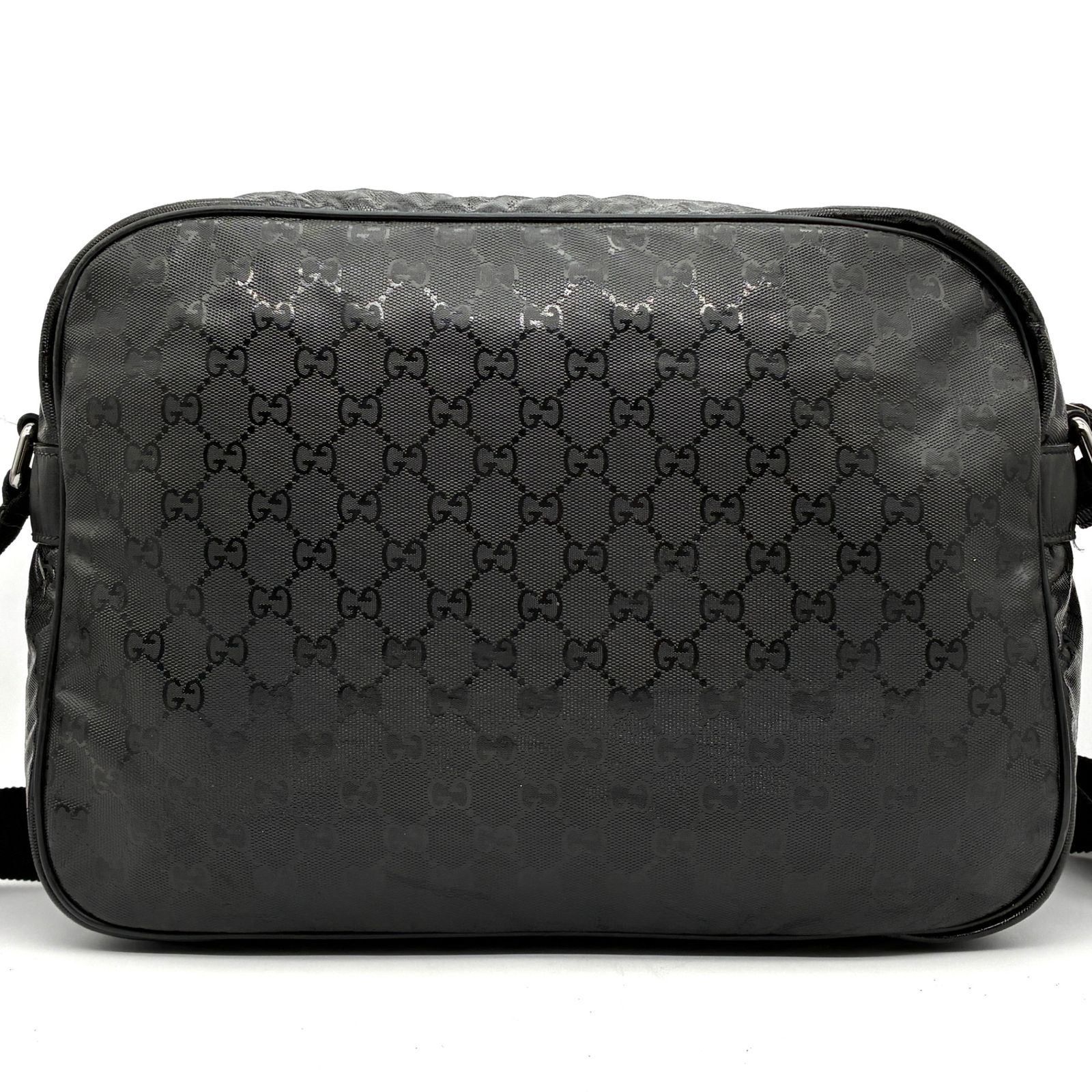 グッチ メッセンジャーバッグ レザー PVC A4可 GG柄 ブラック 美品 GUCCI グッチ GGインプリメ ショルダーバッグ メッセンジャー